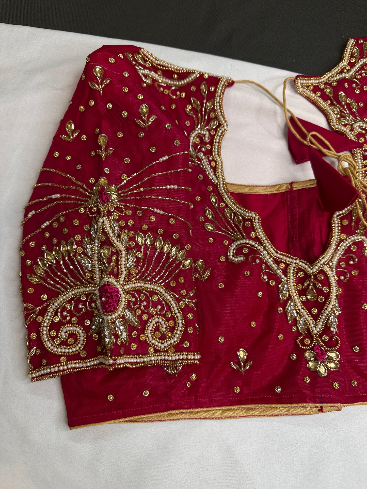 Pink Shimmer Crepe Maggam Aari Blouse - 