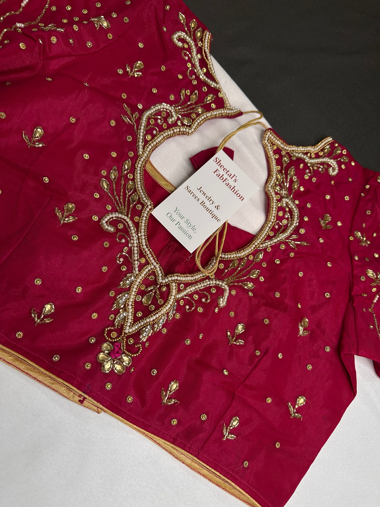 Pink Shimmer Crepe Maggam Aari Blouse - 