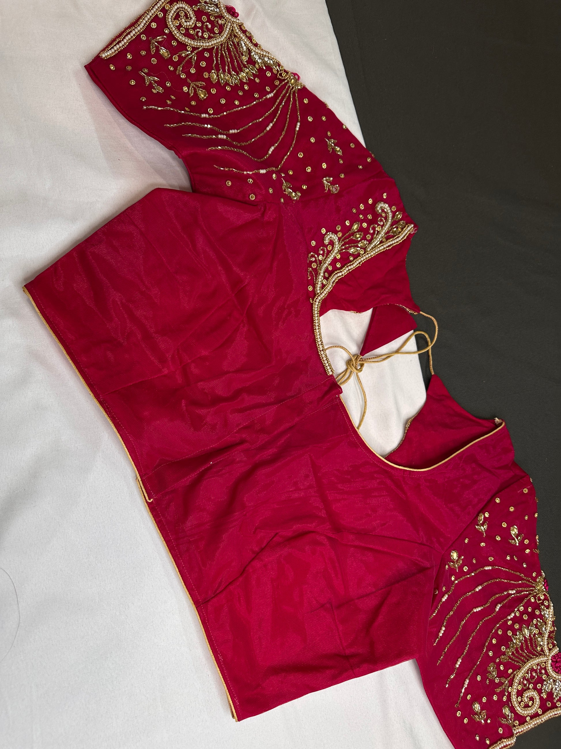 Pink Shimmer Crepe Maggam Aari Blouse - 