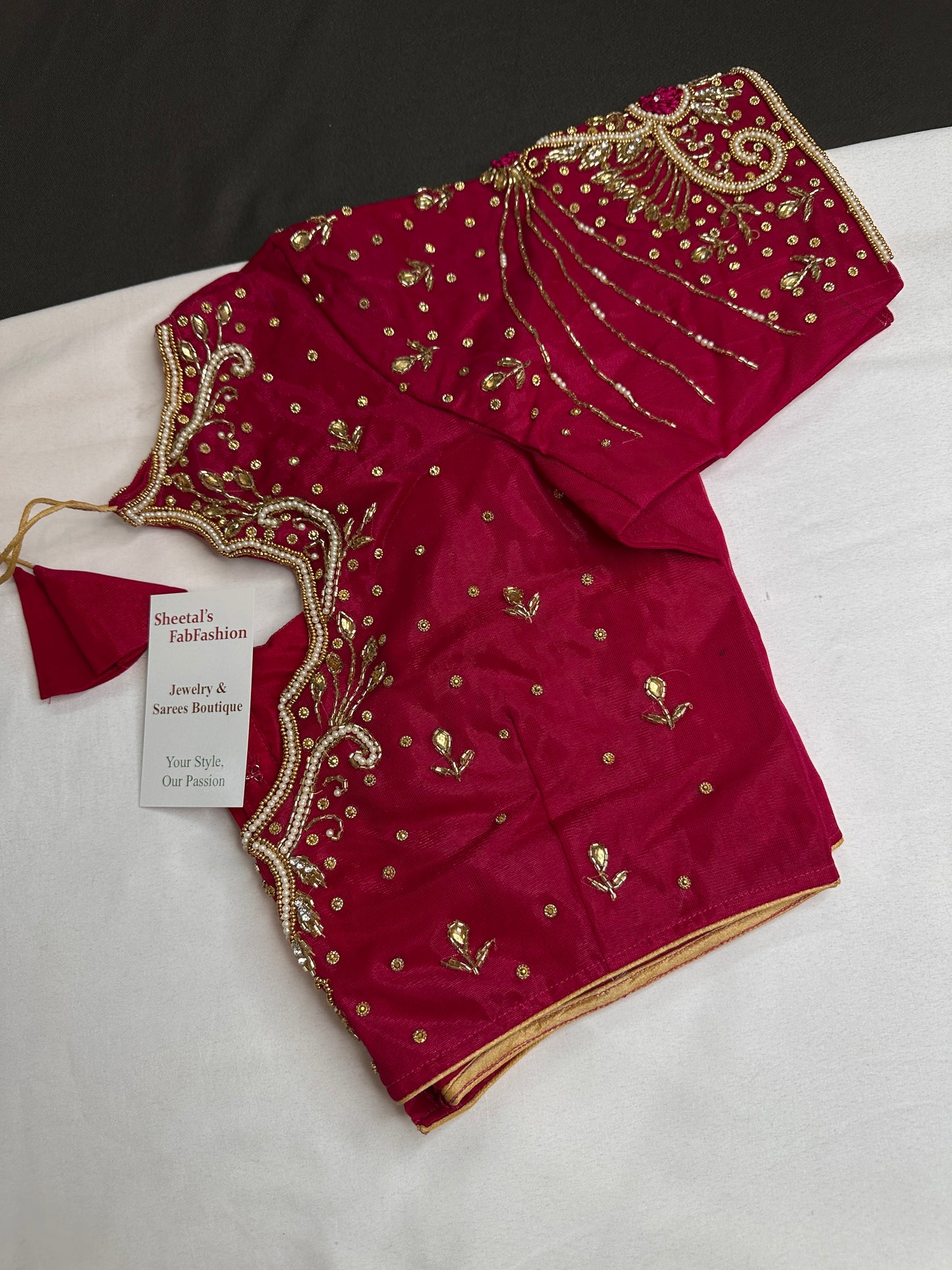 Pink Shimmer Crepe Maggam Aari Blouse - 