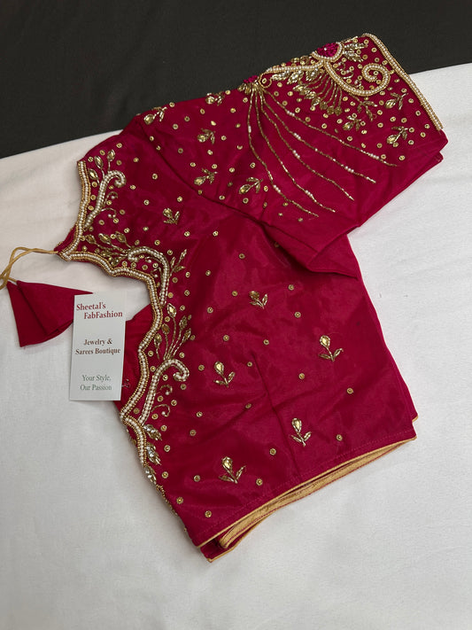Pink Shimmer Crepe Maggam Aari Blouse - 