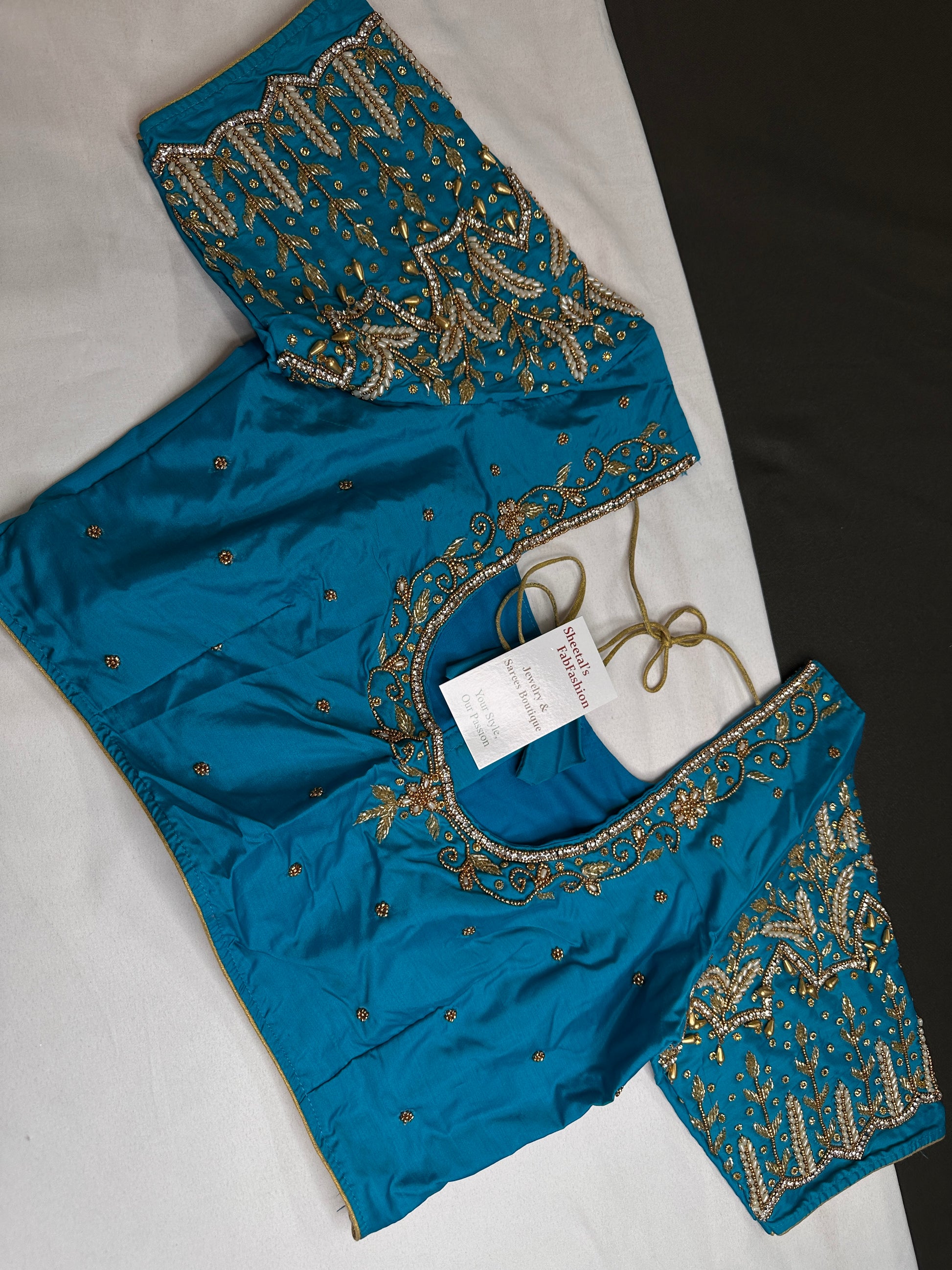 Blue Silk Maggam Aari Blouse - 