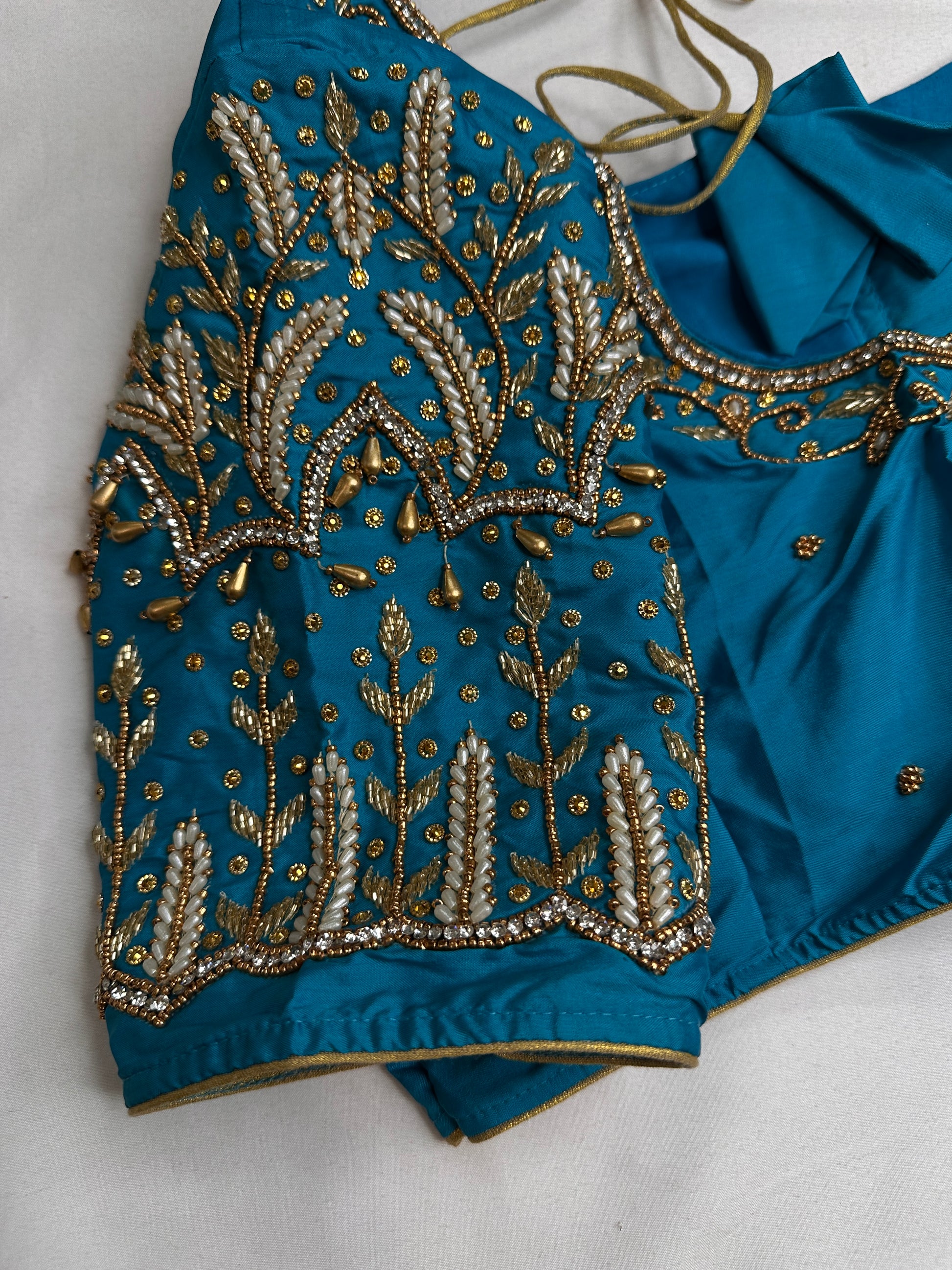 Blue Silk Maggam Aari Blouse - 