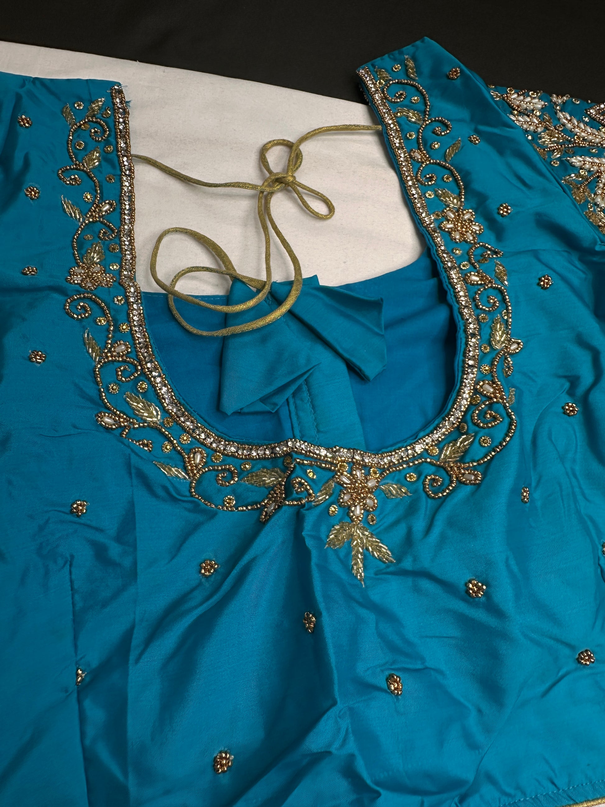 Blue Silk Maggam Aari Blouse - 