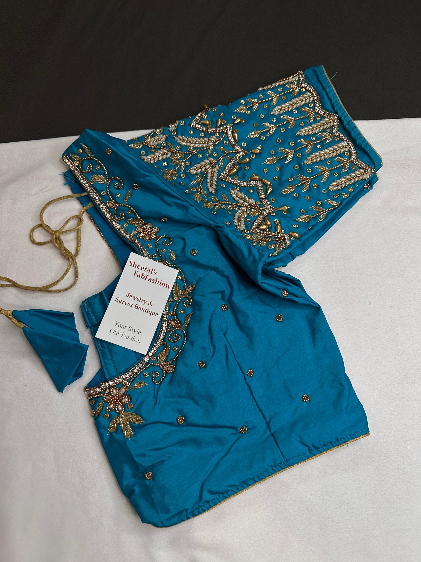 Blue Silk Maggam Aari Blouse - 