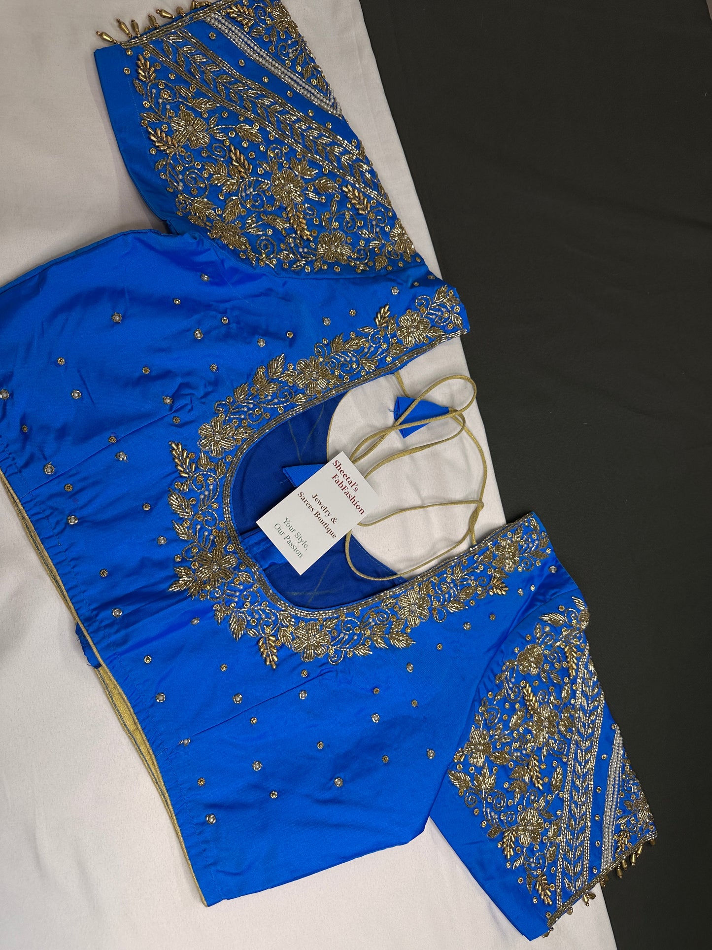 Blue Pattu Silk Maggam Aari Blouse - 