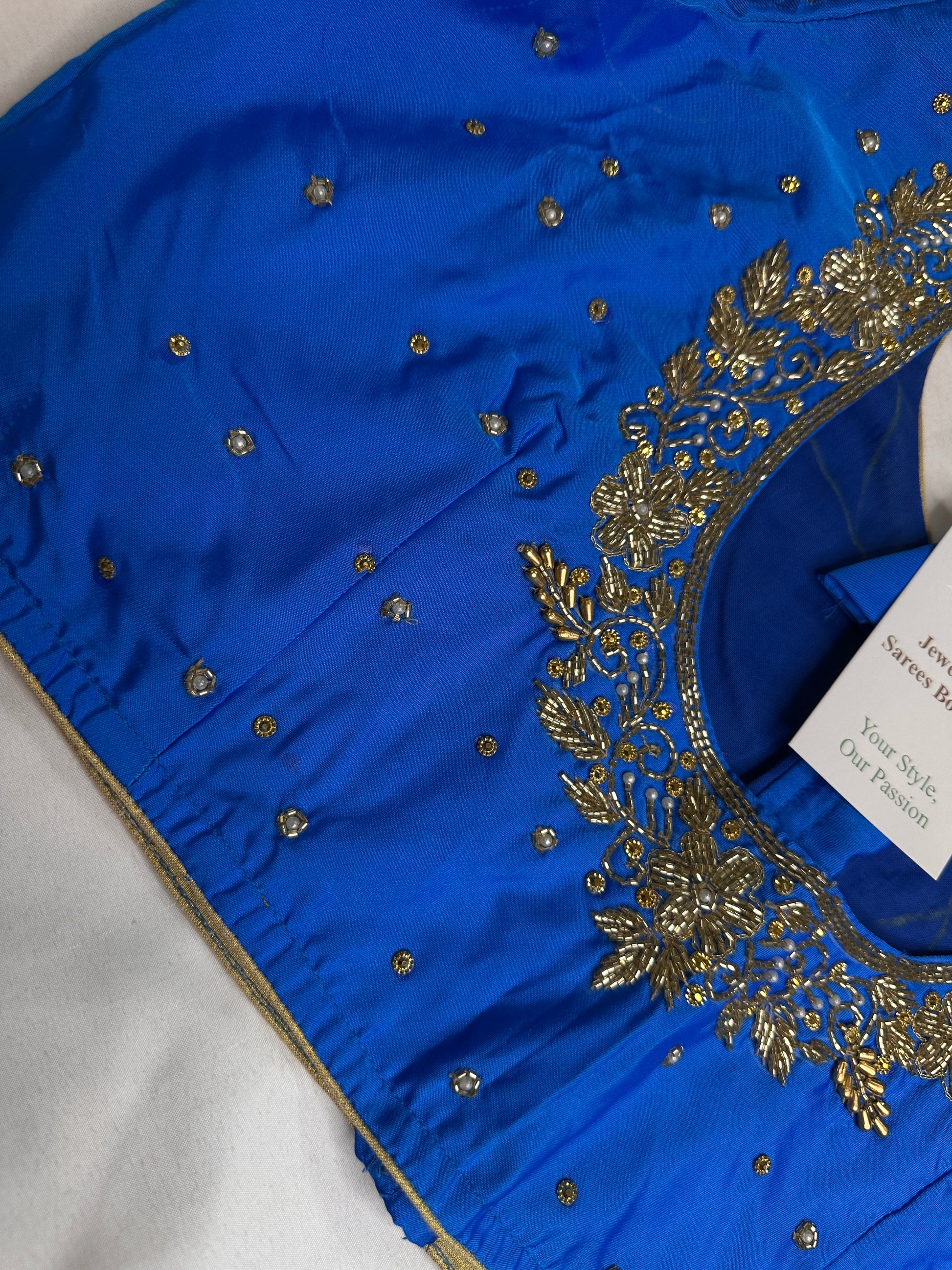 Blue Pattu Silk Maggam Aari Blouse - 