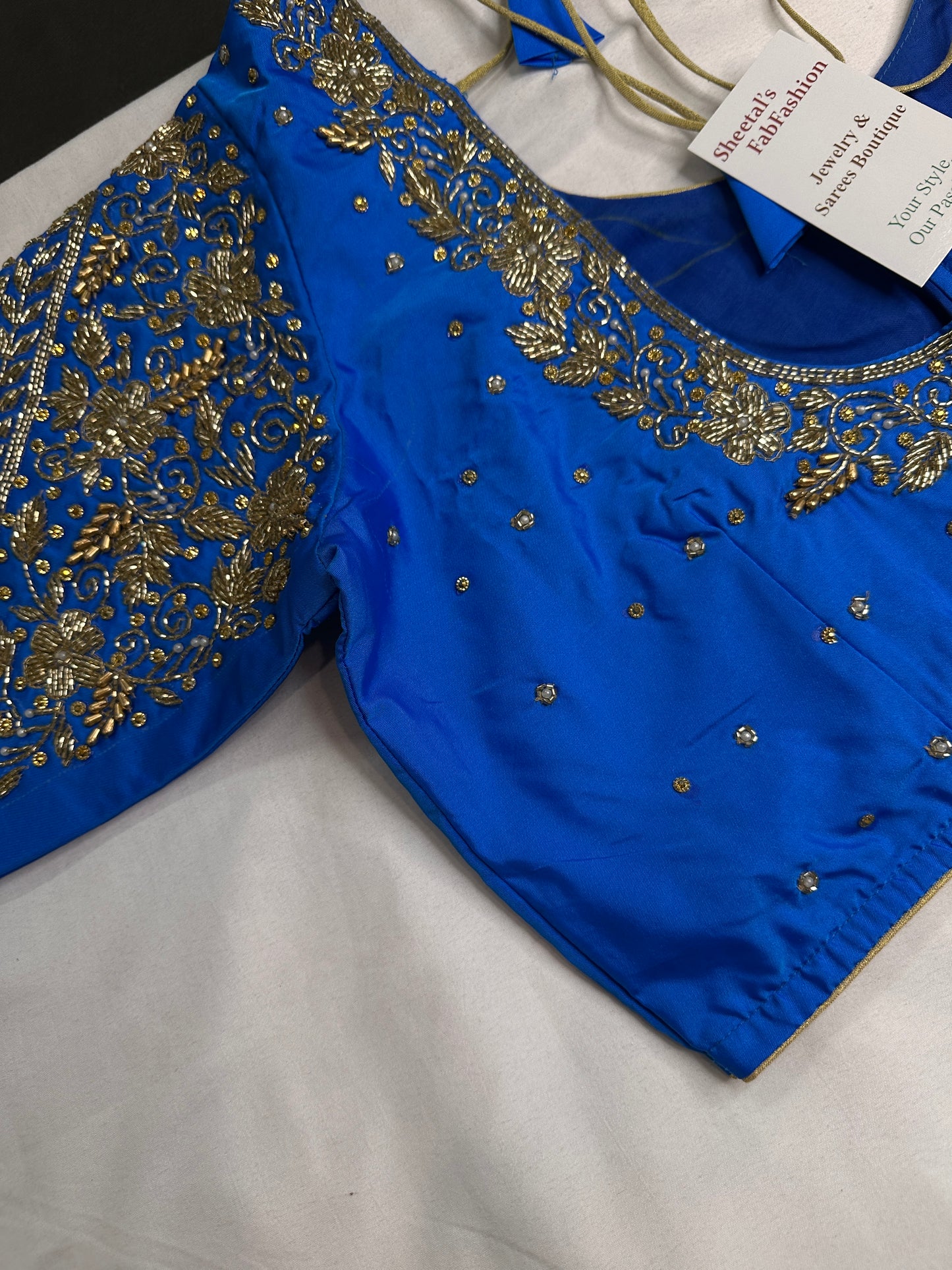 Blue Pattu Silk Maggam Aari Blouse - 