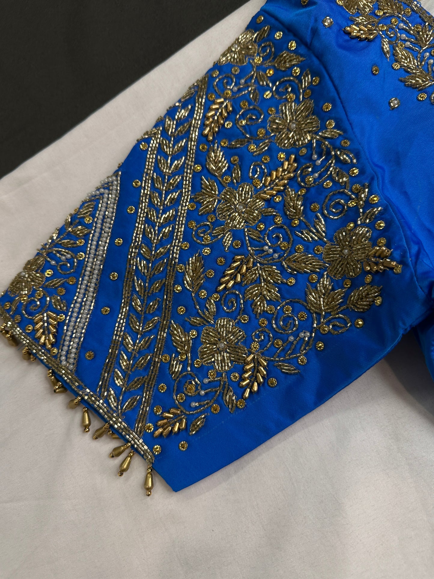 Blue Pattu Silk Maggam Aari Blouse - 