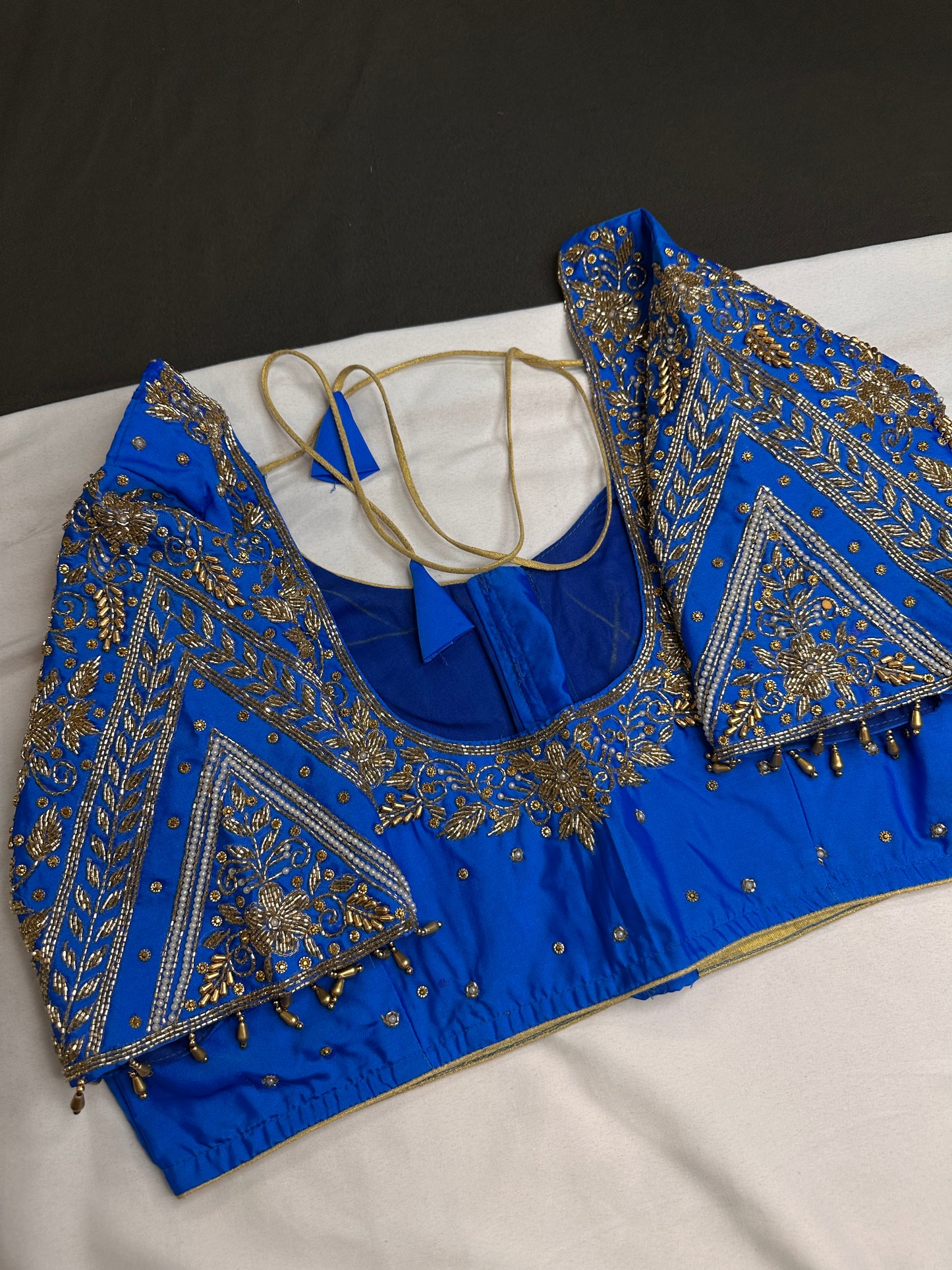 Blue Pattu Silk Maggam Aari Blouse - 