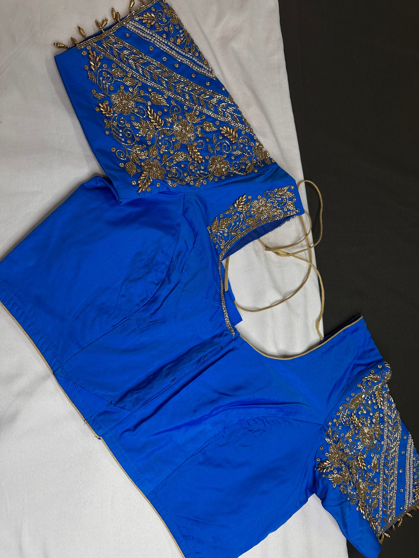 Blue Pattu Silk Maggam Aari Blouse - 