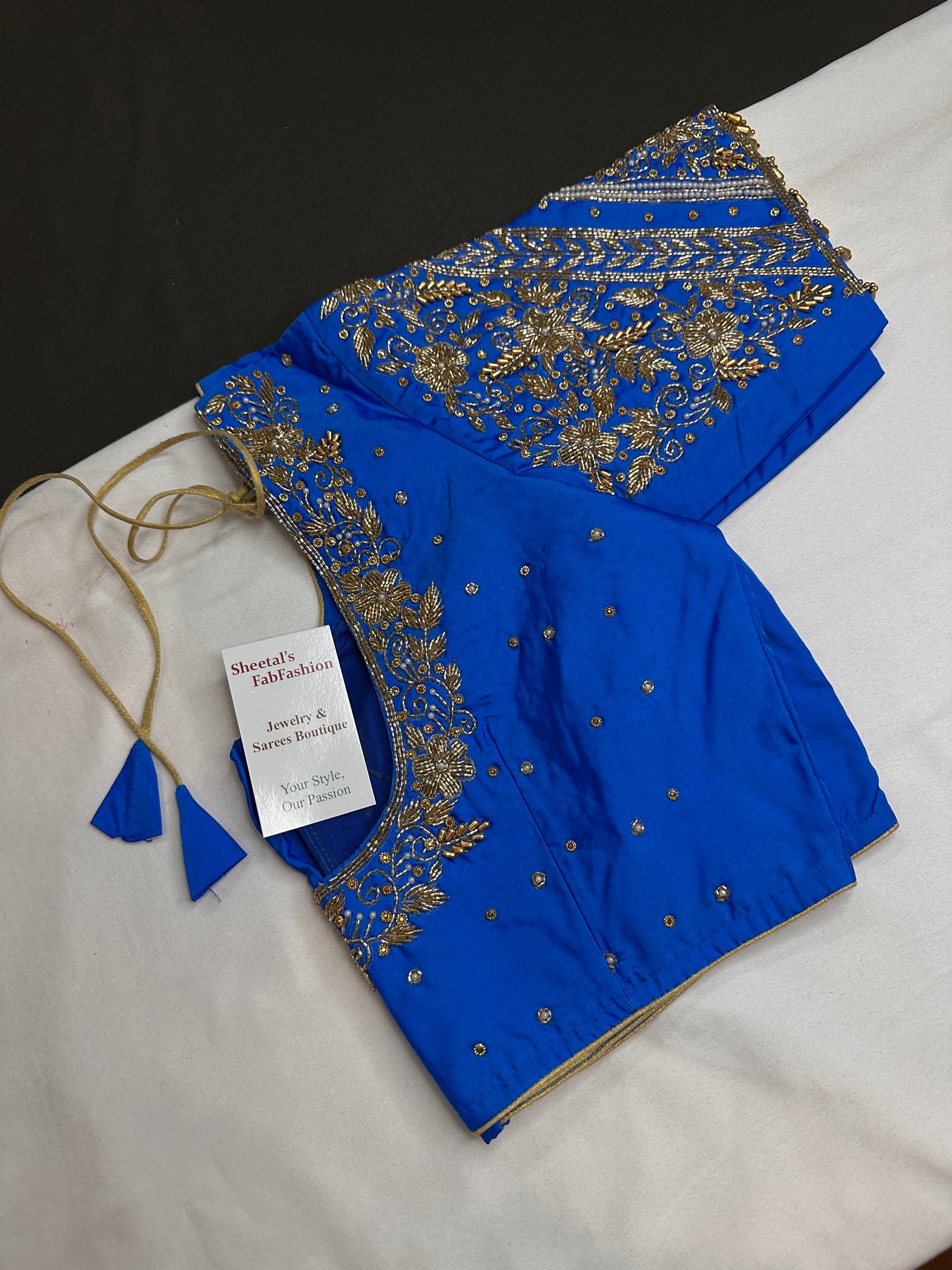 Blue Pattu Silk Maggam Aari Blouse - 