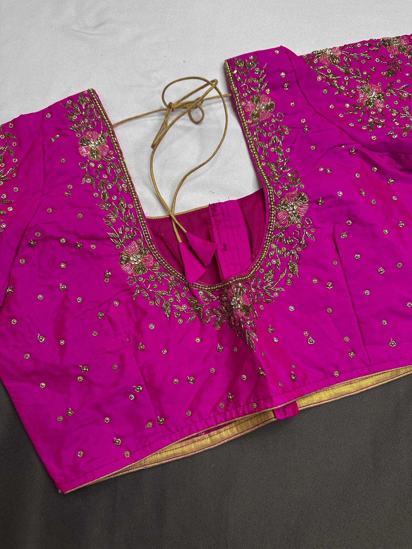 Rani Pink Pattu Silk Maggam Aari Blouse - 
