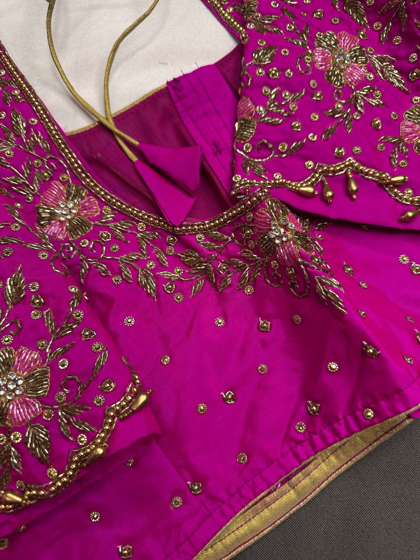 Rani Pink Pattu Silk Maggam Aari Blouse - 