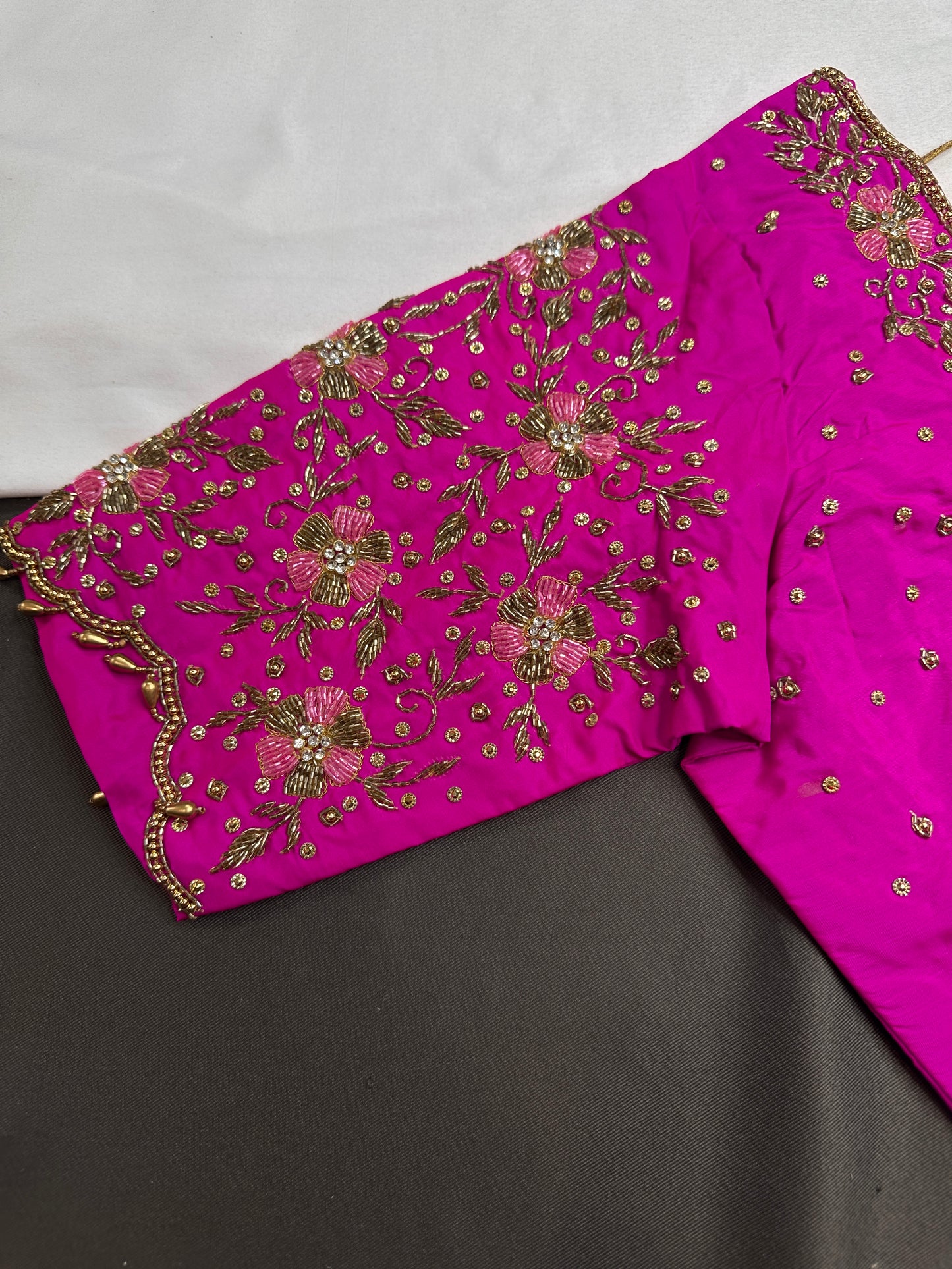Rani Pink Pattu Silk Maggam Aari Blouse - 