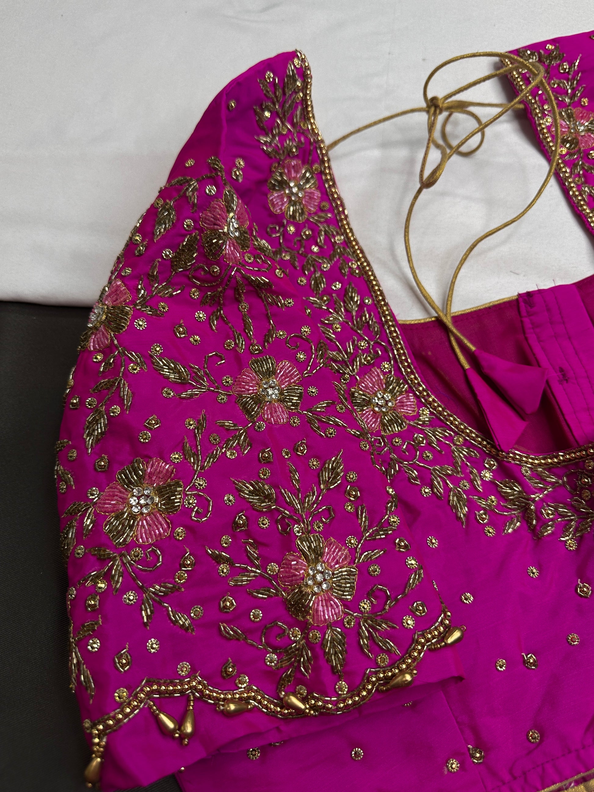 Rani Pink Pattu Silk Maggam Aari Blouse - 