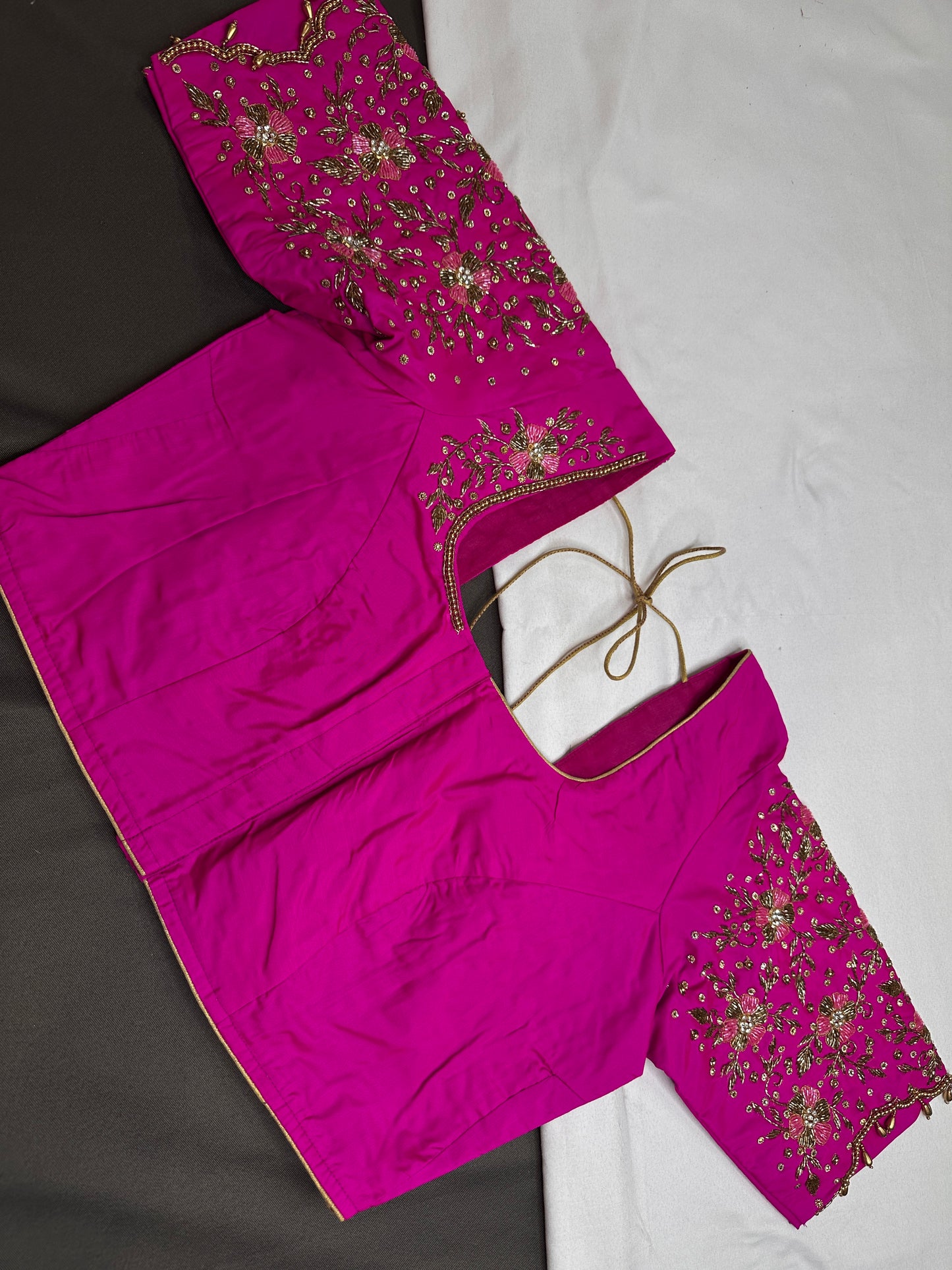 Rani Pink Pattu Silk Maggam Aari Blouse - 