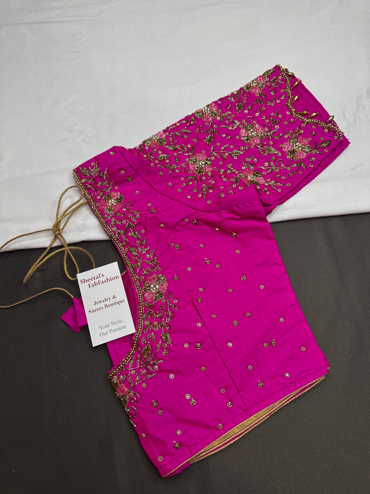 Rani Pink Pattu Silk Maggam Aari Blouse - 