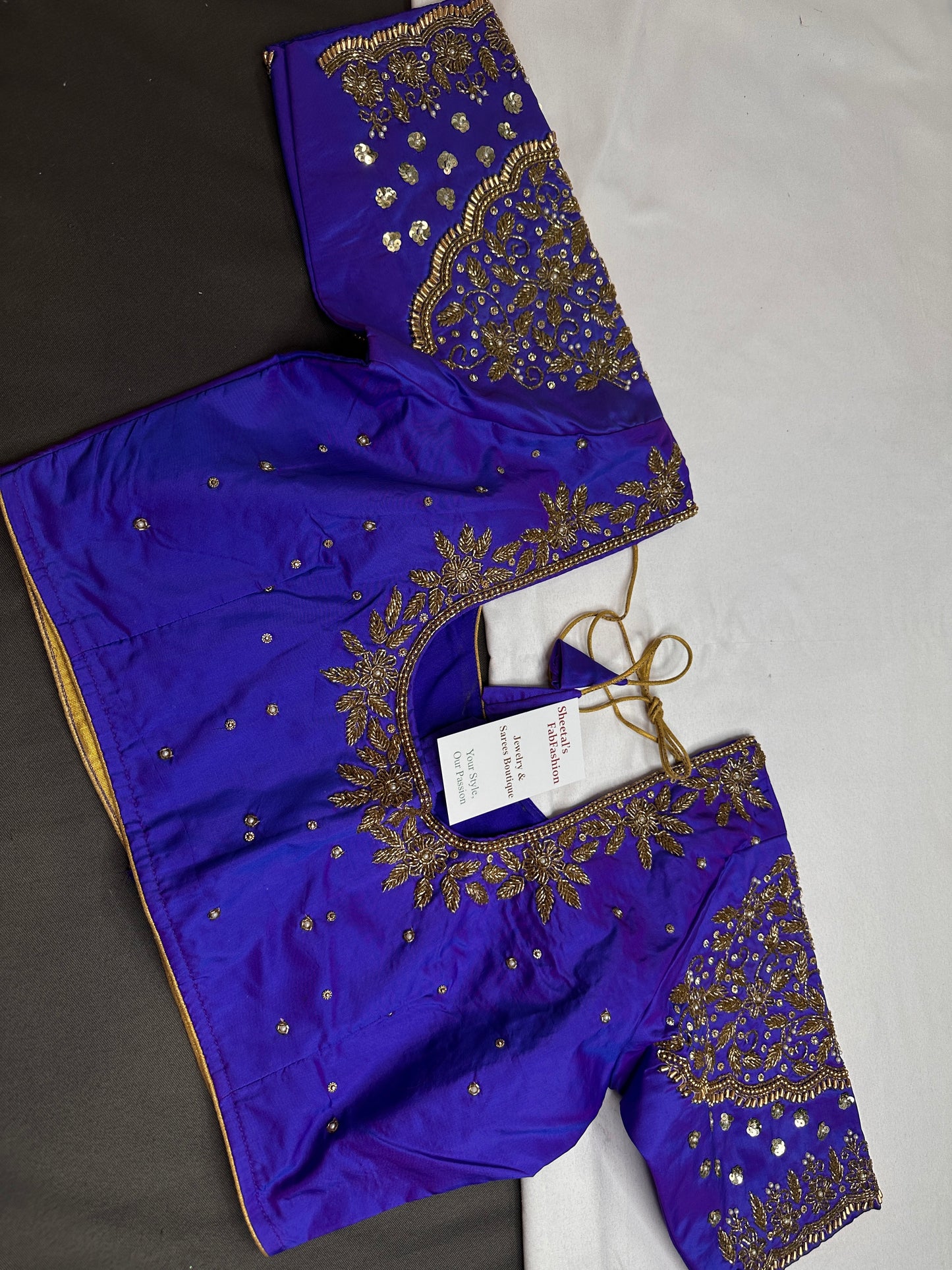 Blue Pattu Silk Maggam Aari Blouse - 