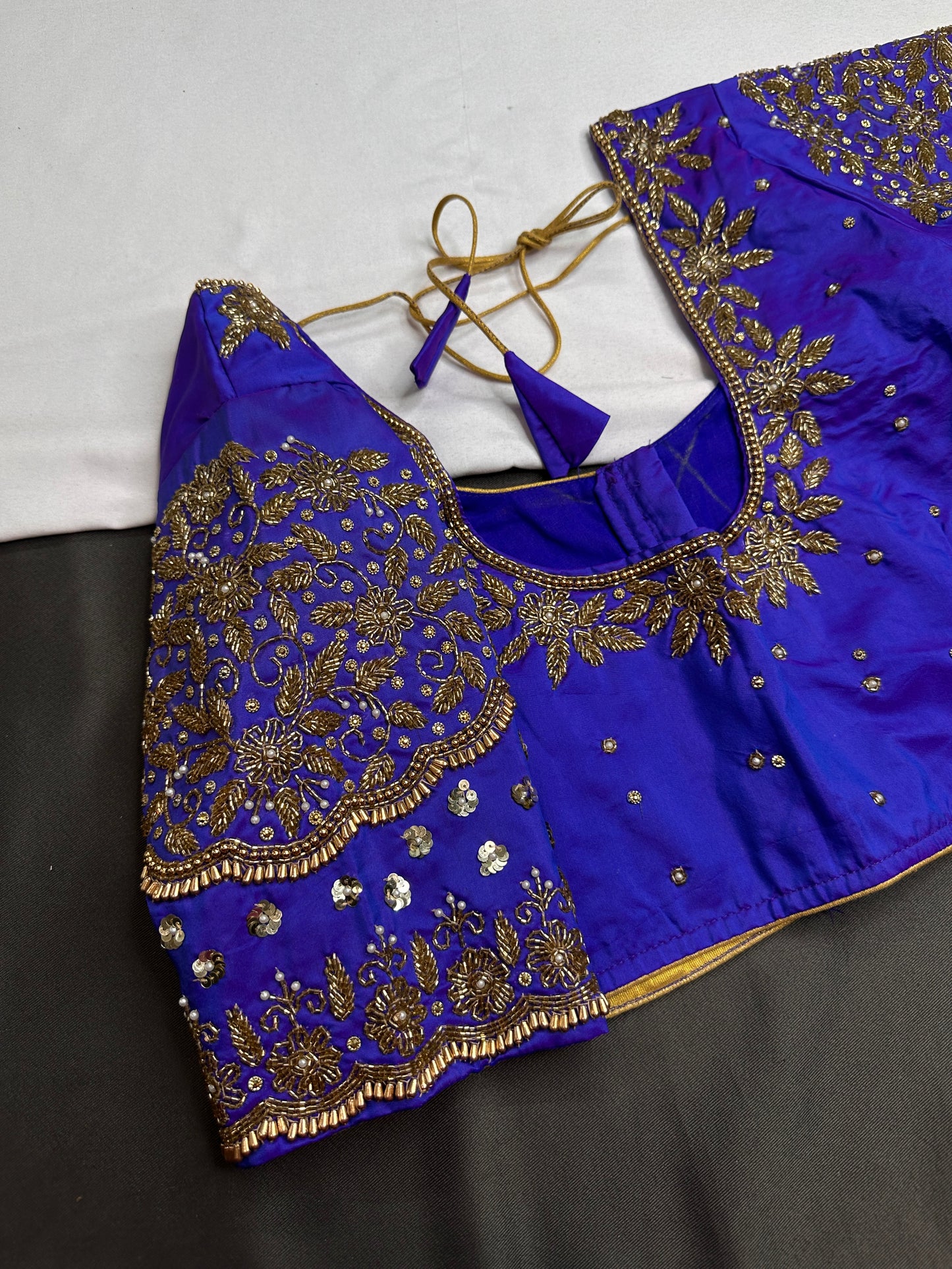 Blue Pattu Silk Maggam Aari Blouse - 