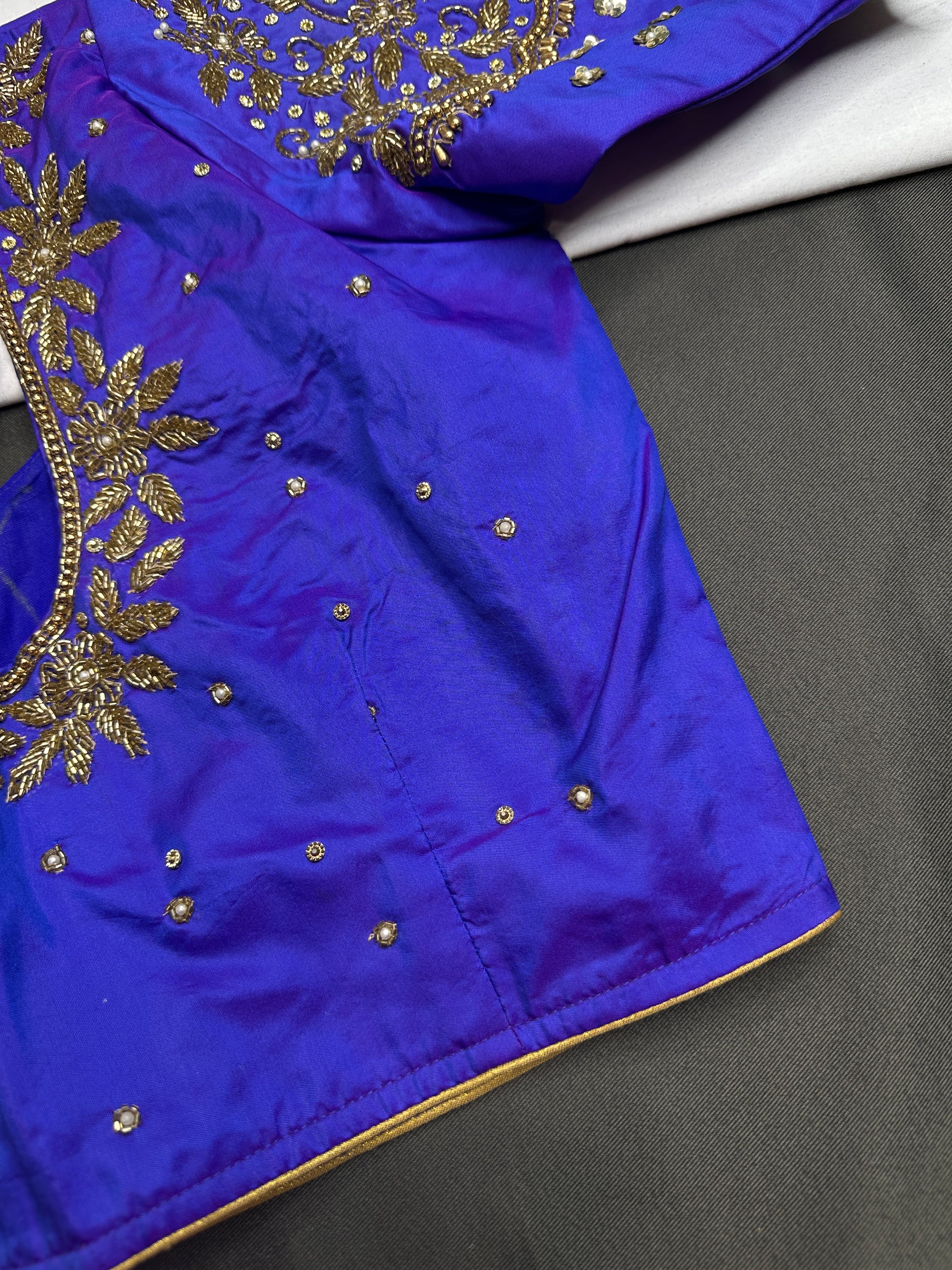 Blue Pattu Silk Maggam Aari Blouse - 