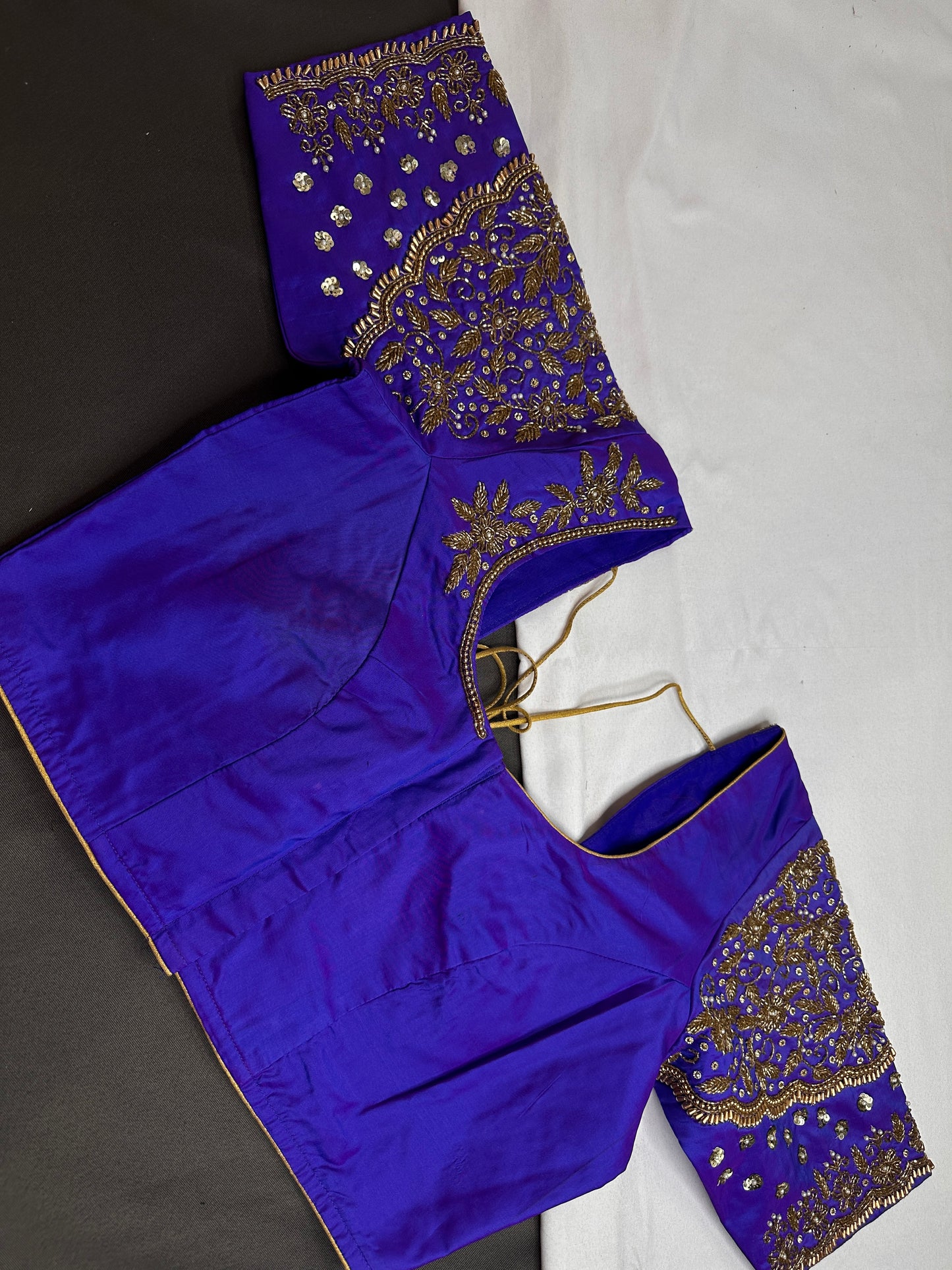 Blue Pattu Silk Maggam Aari Blouse - 