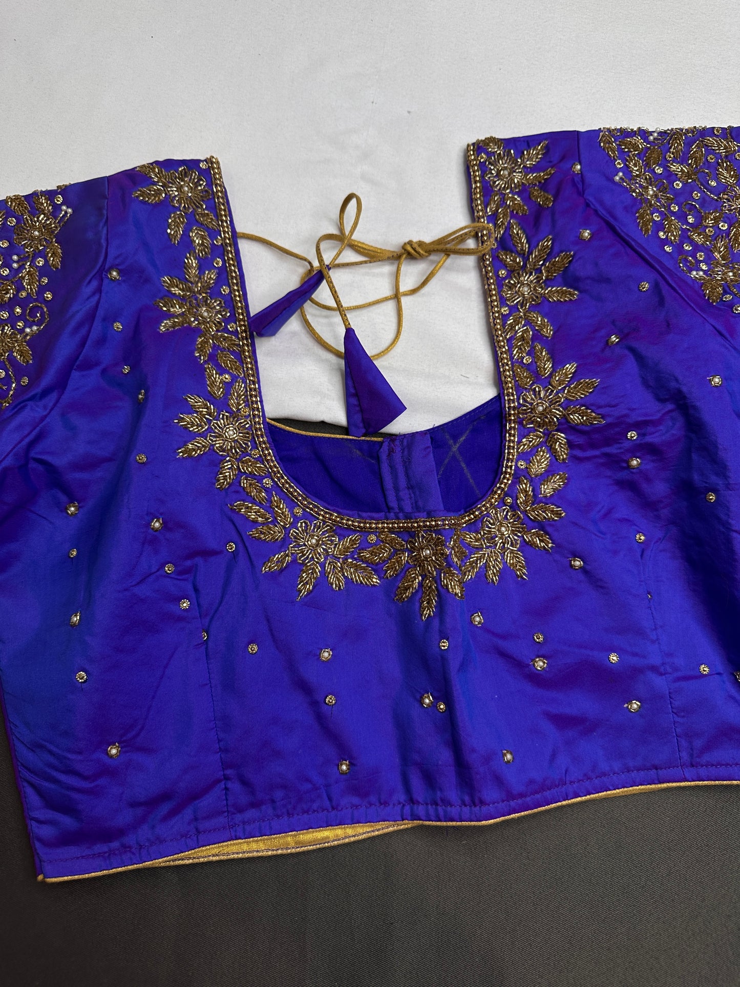 Blue Pattu Silk Maggam Aari Blouse - 