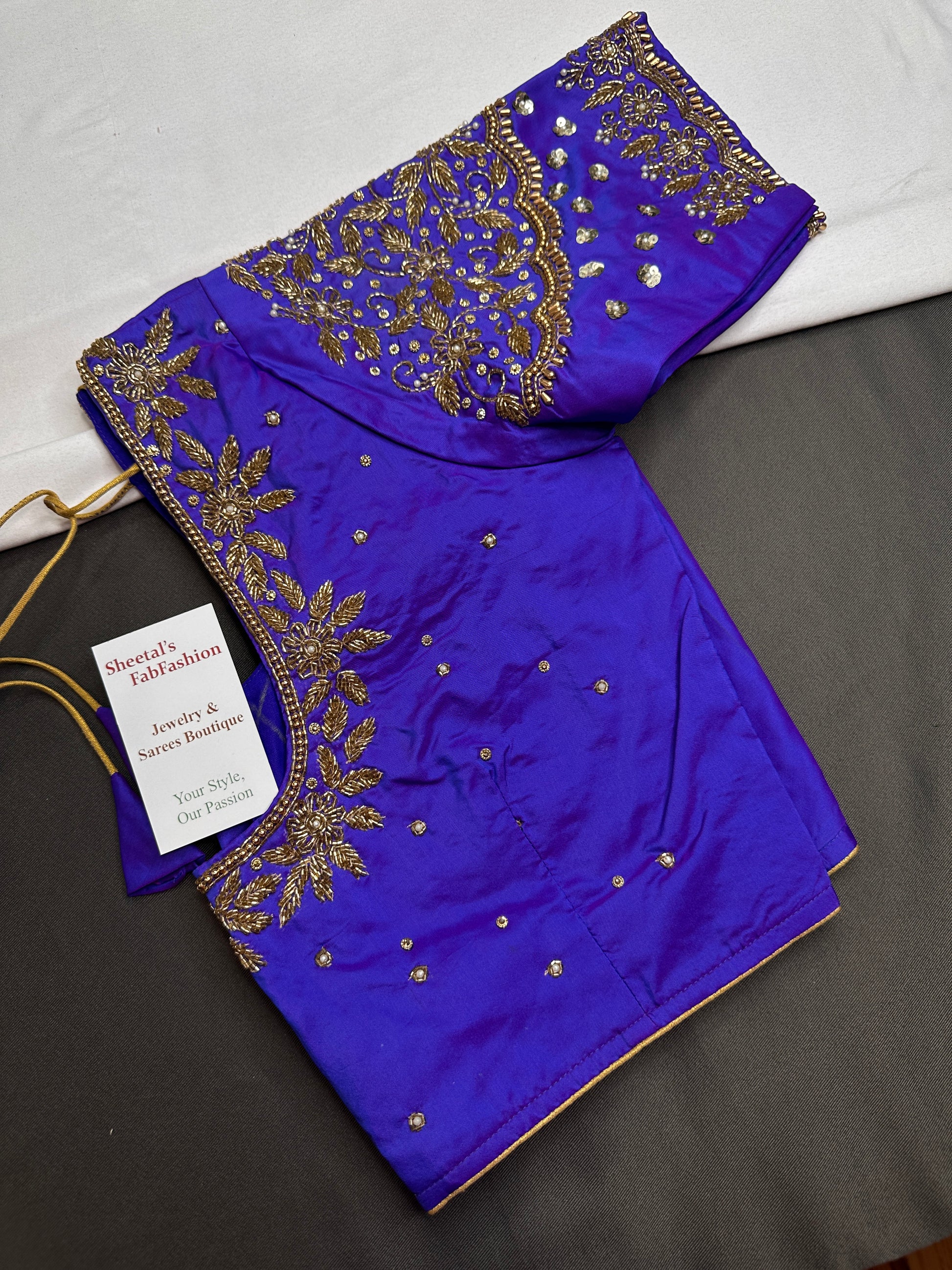 Blue Pattu Silk Maggam Aari Blouse - 