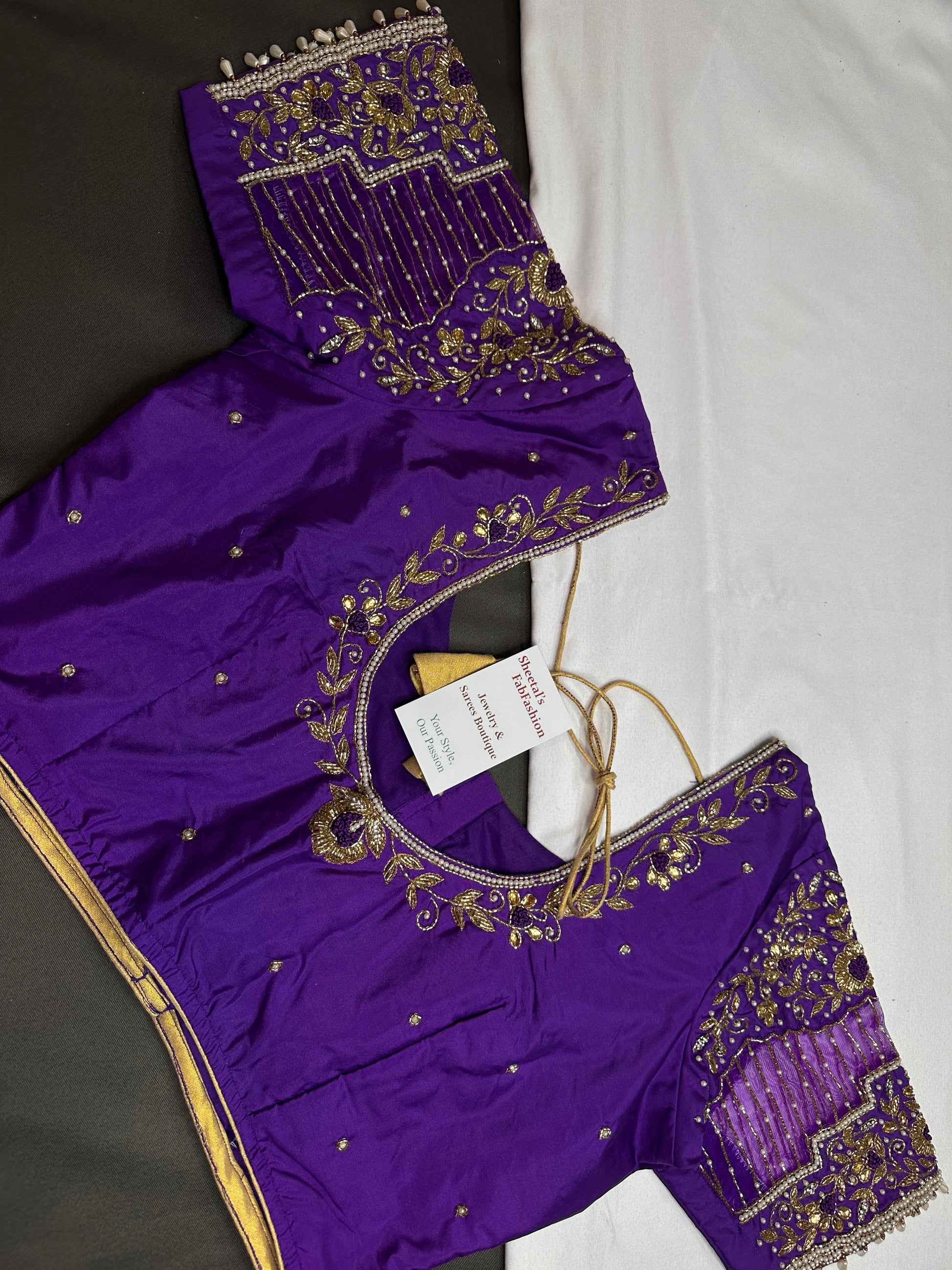 Purple Net Maggam Aari Work Blouse - 