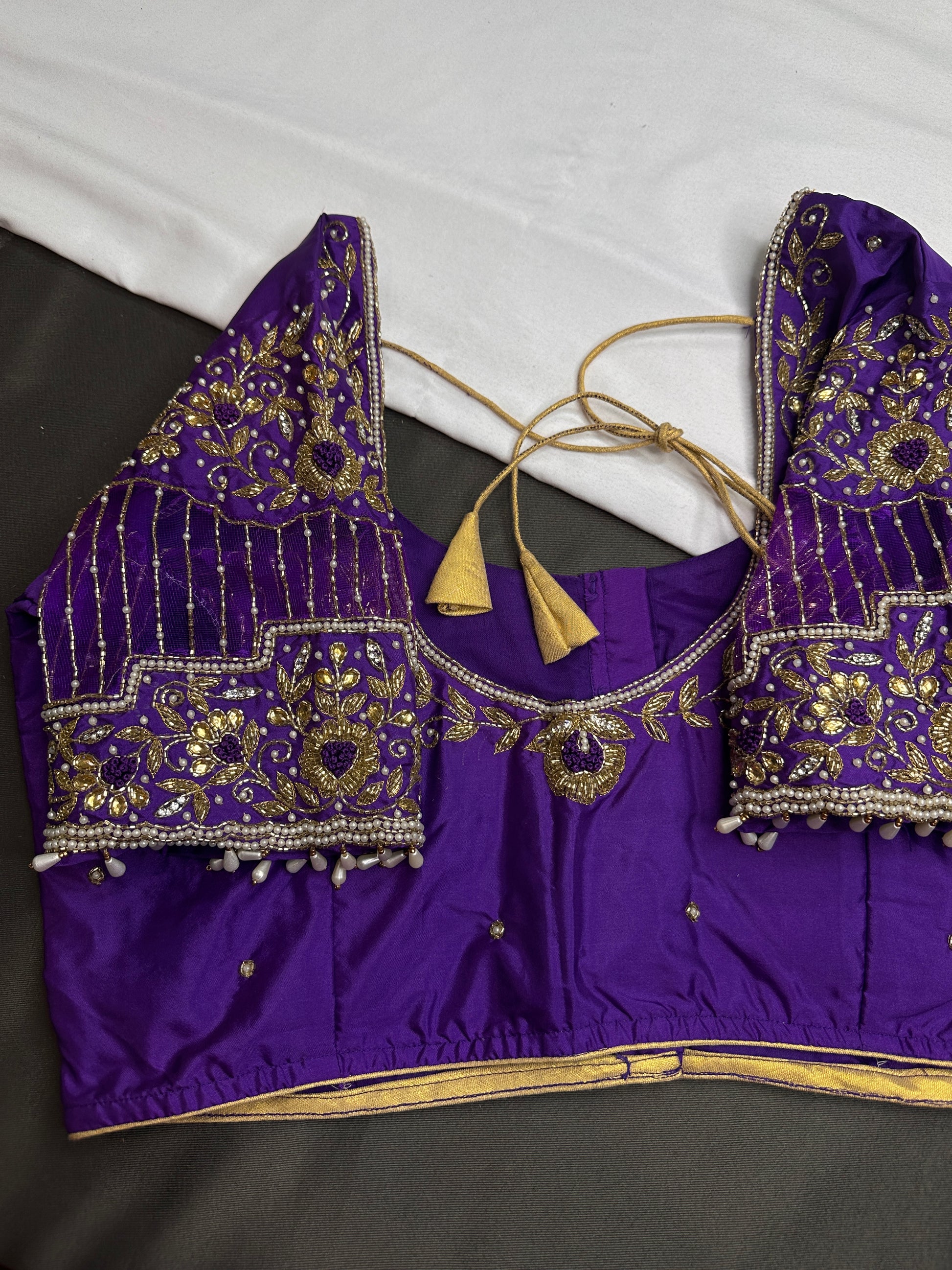 Purple Net Maggam Aari Work Blouse - 
