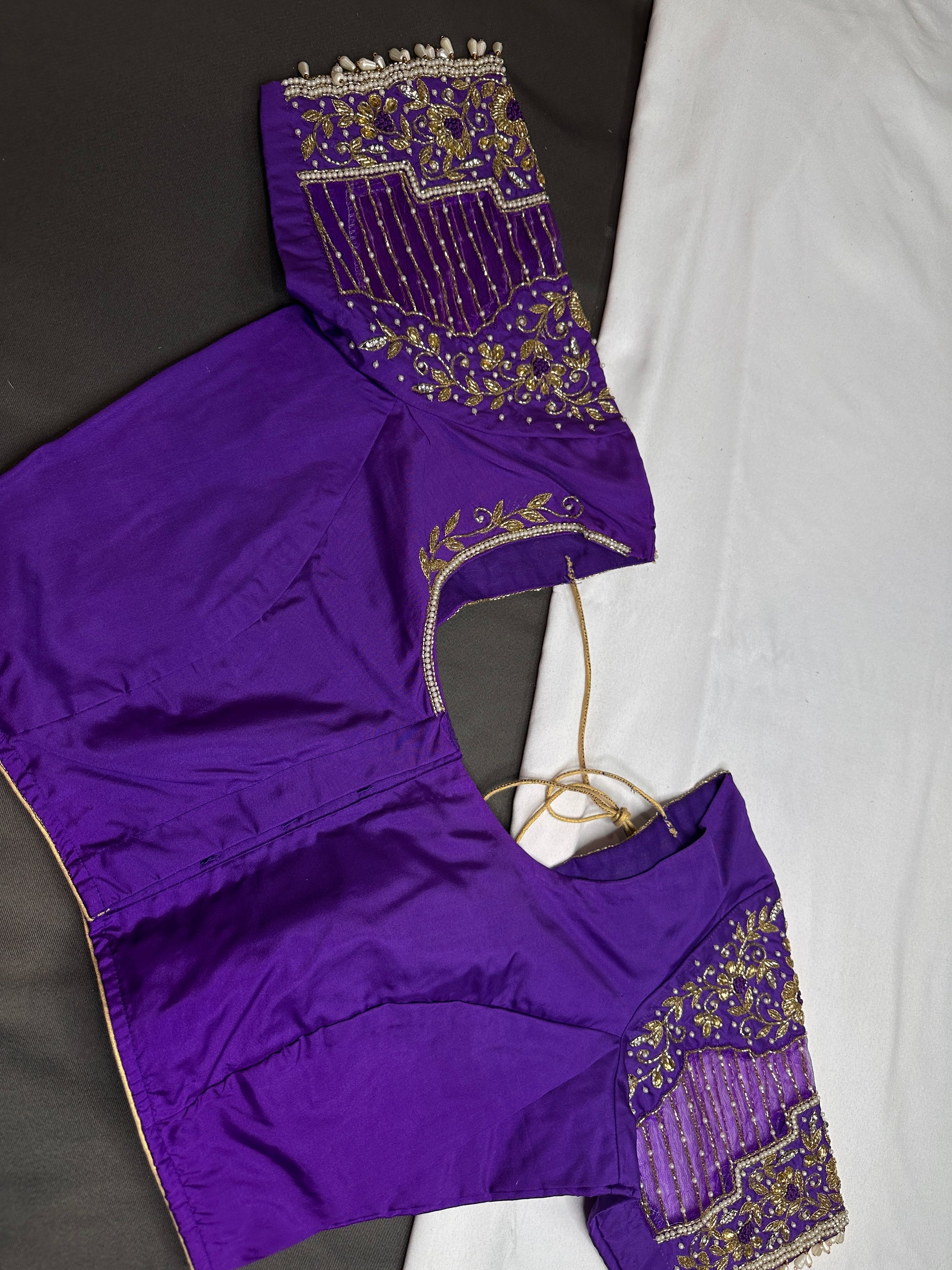 Purple Net Maggam Aari Work Blouse - 