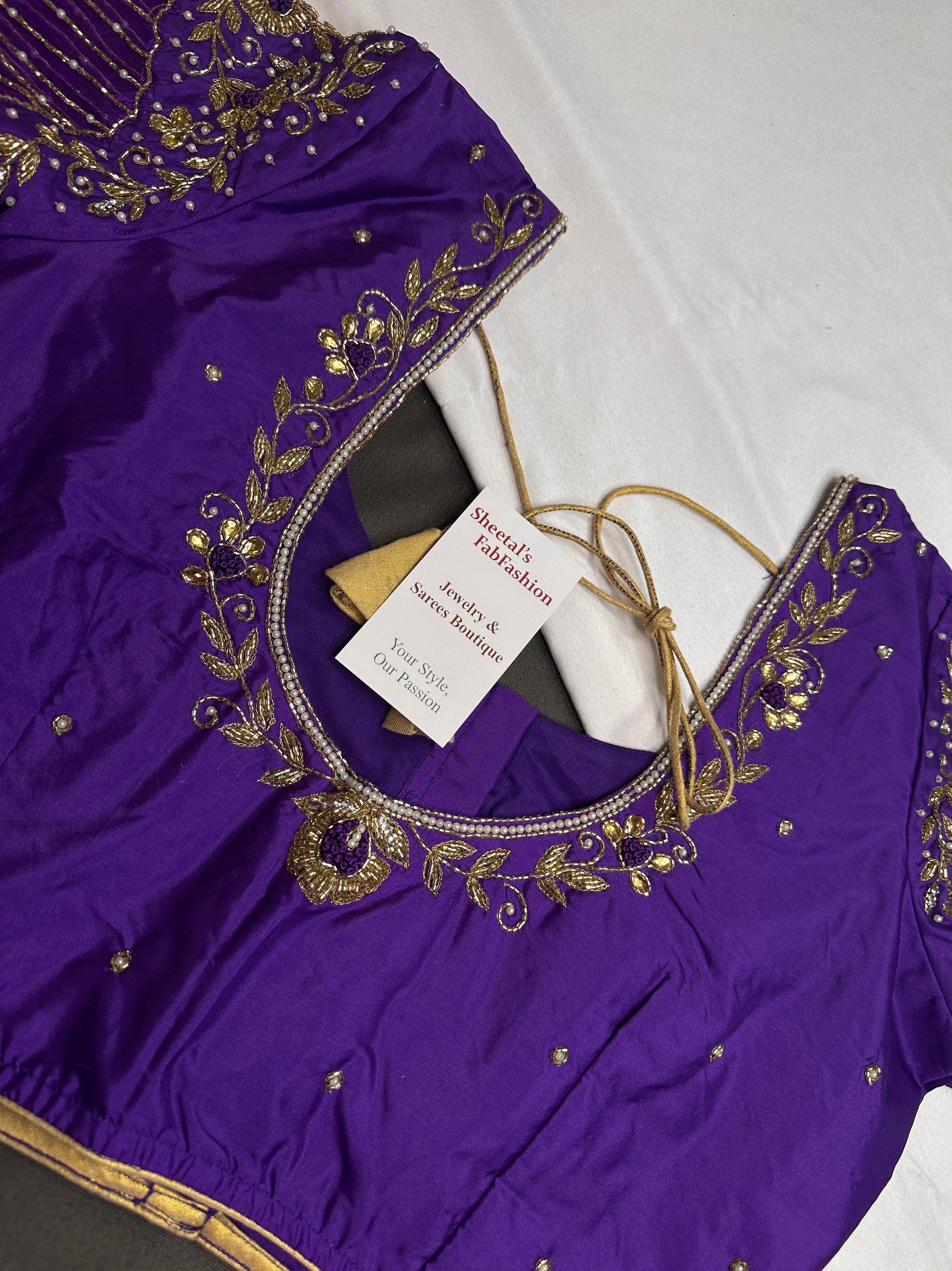 Purple Net Maggam Aari Work Blouse - 