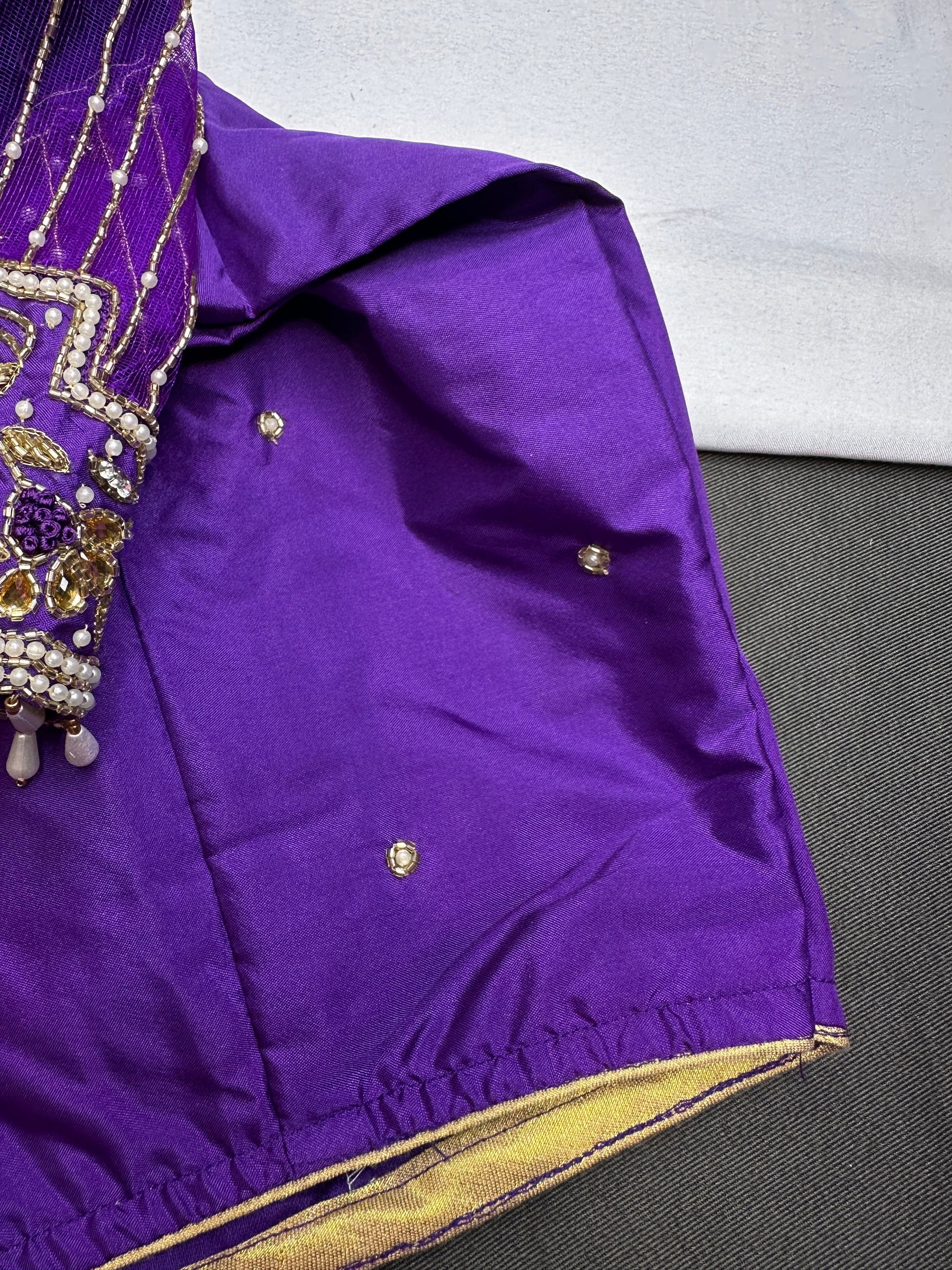 Purple Net Maggam Aari Work Blouse - 