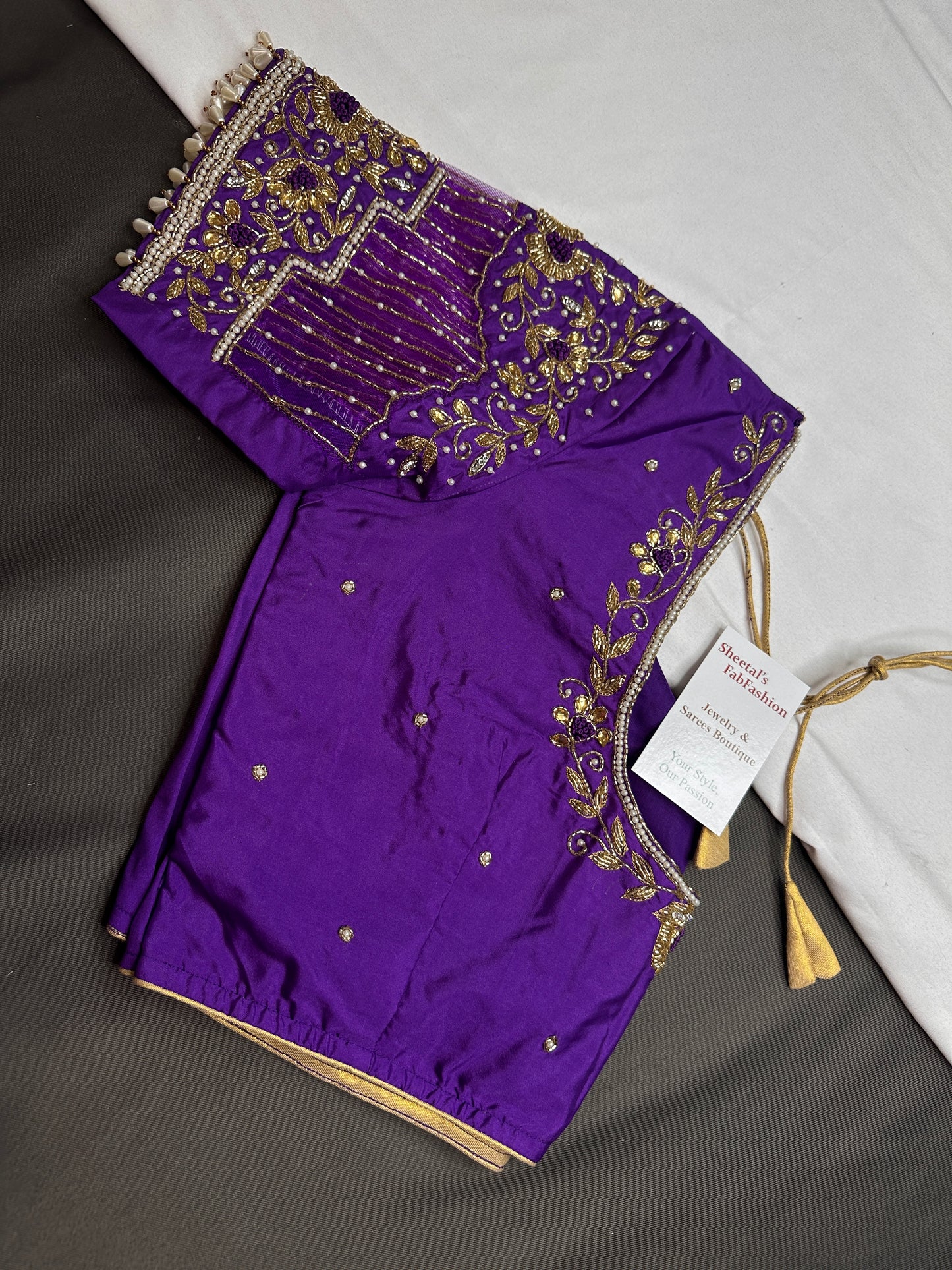 Purple Net Maggam Aari Work Blouse - 