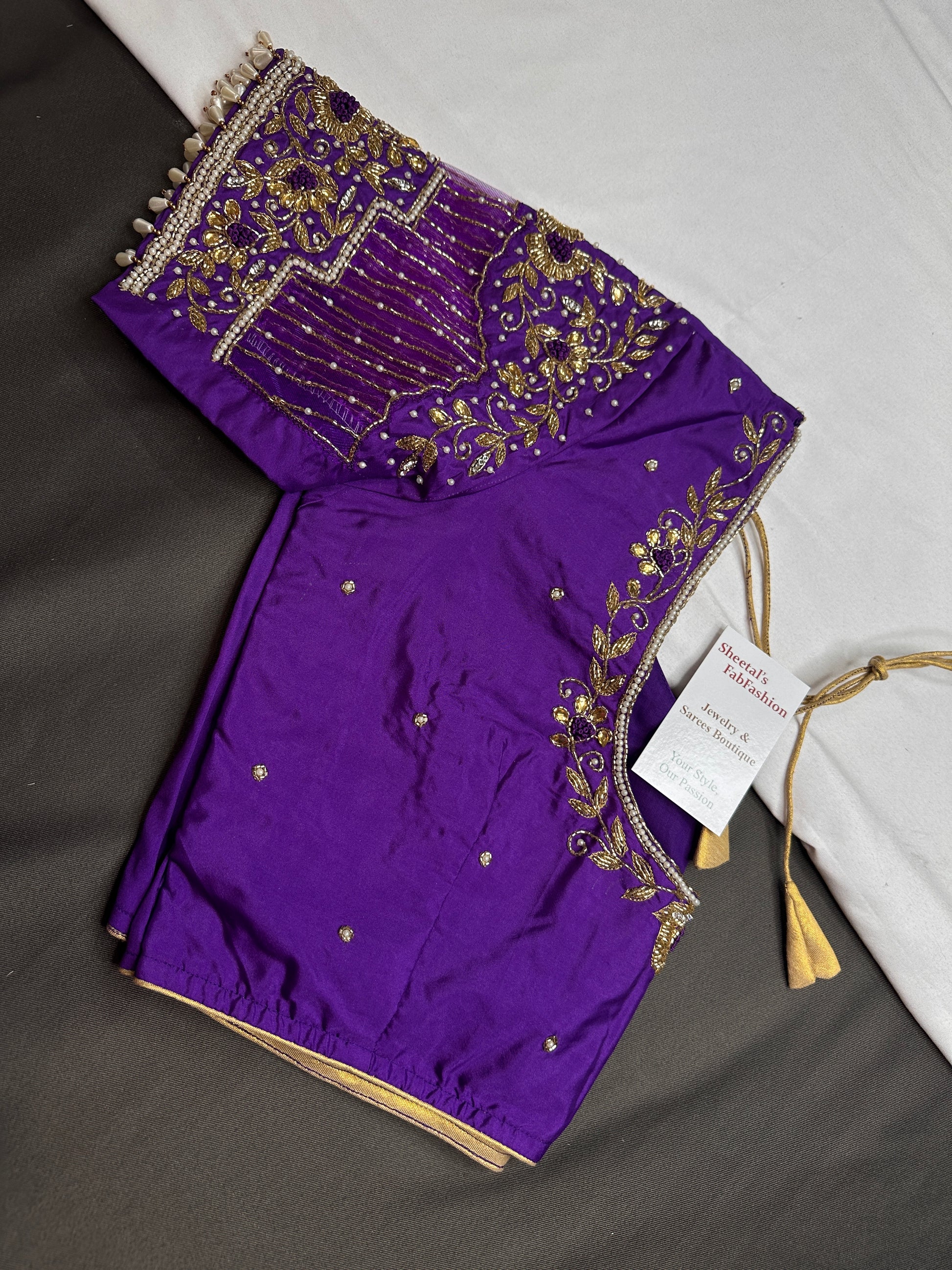 Purple Net Maggam Aari Work Blouse - 