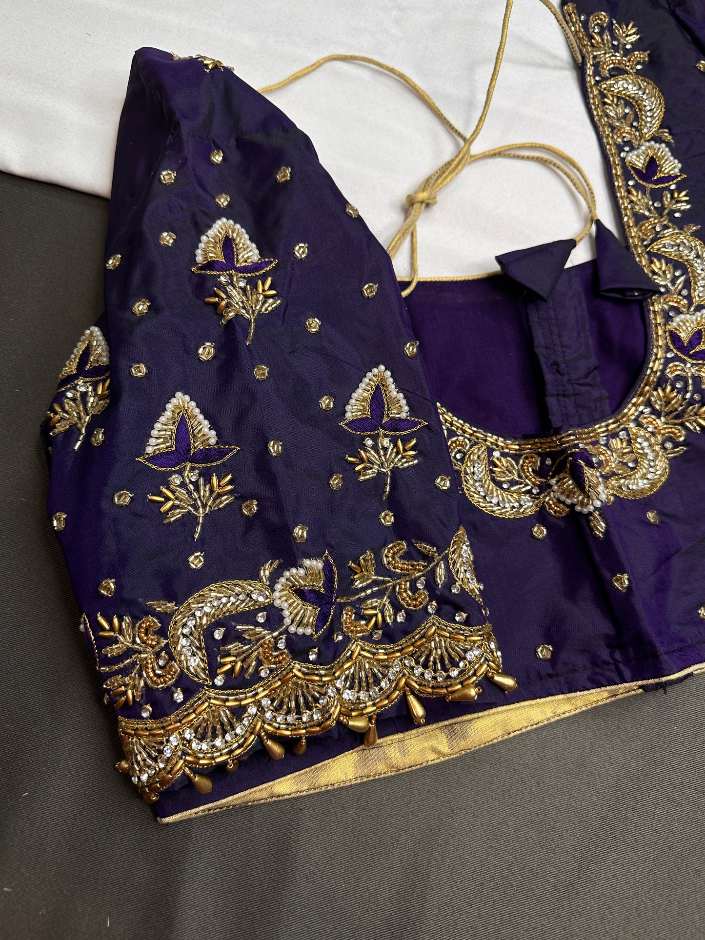 Purple Maggam Aari Work Blouse - 