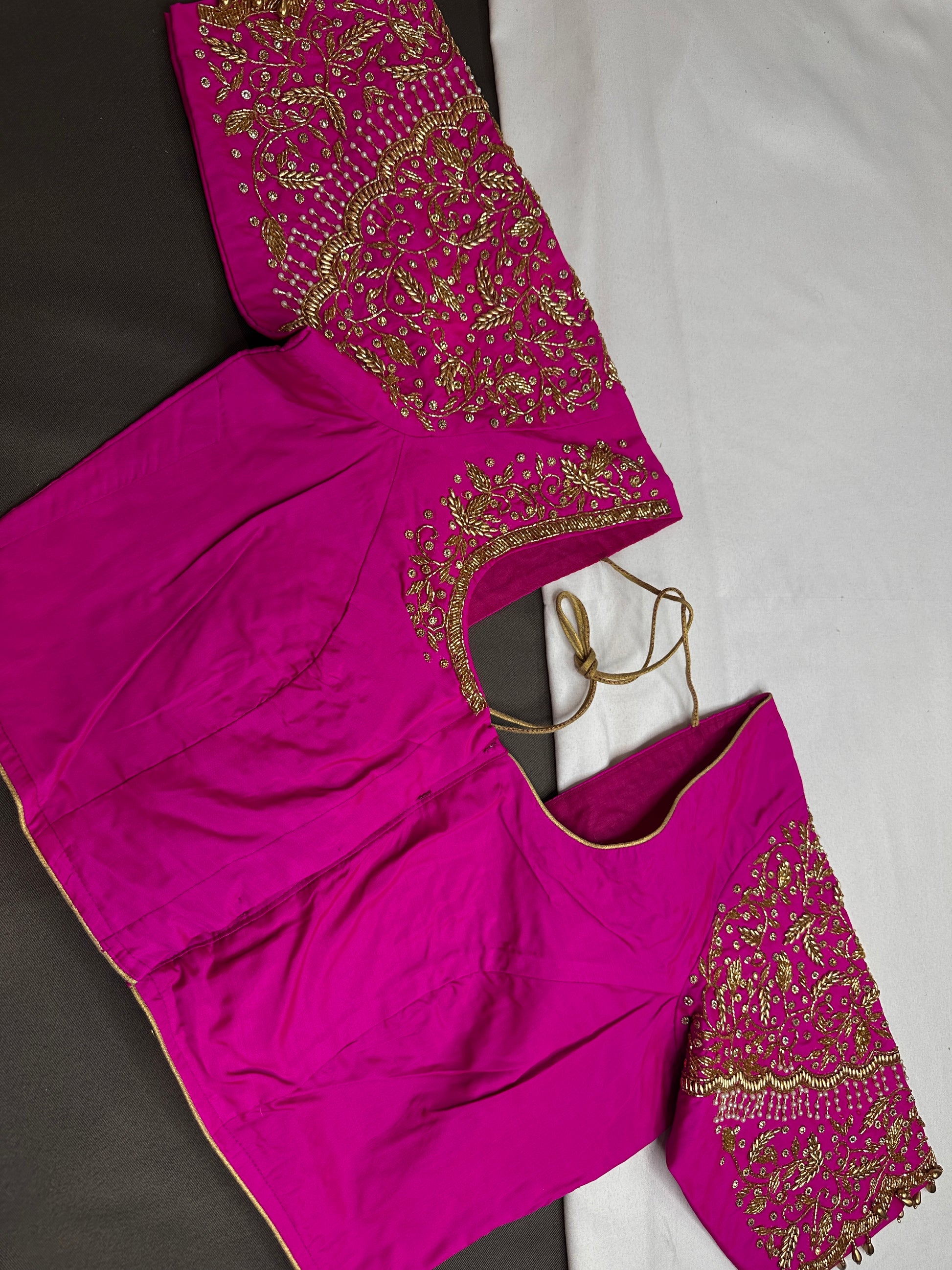 Pink Pattu Silk Maggam Aari Blouse - 