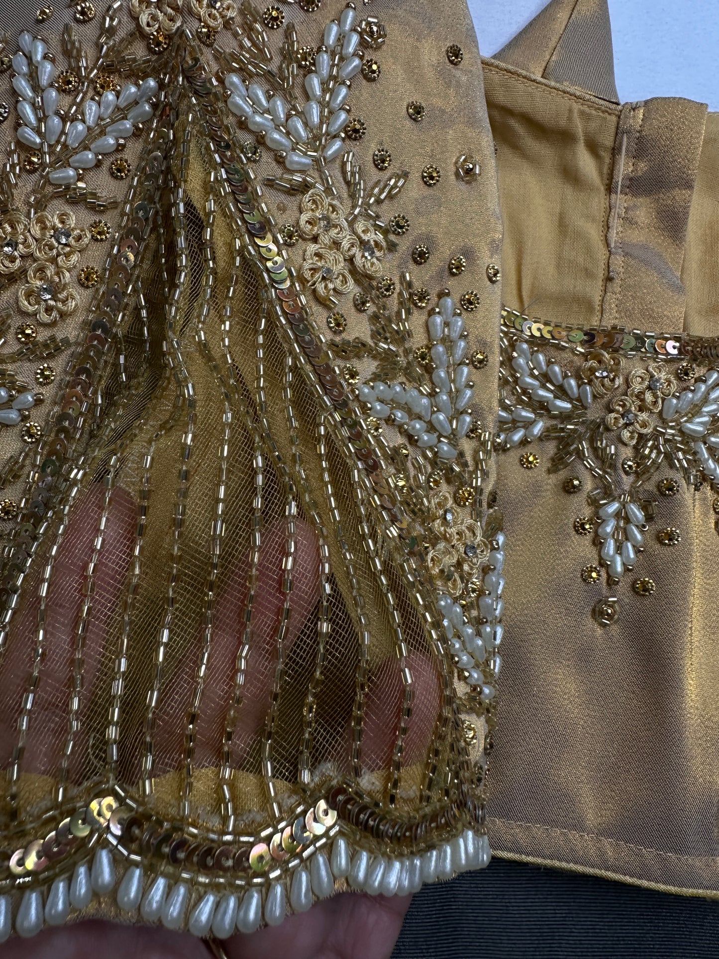 Gold Net Silk Maggam Aari Blouse - 