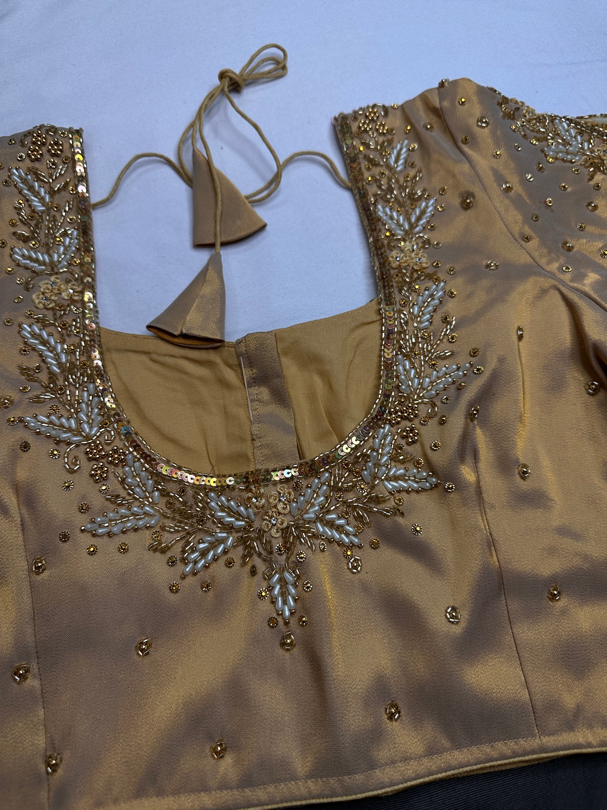 Gold Net Silk Maggam Aari Blouse - 