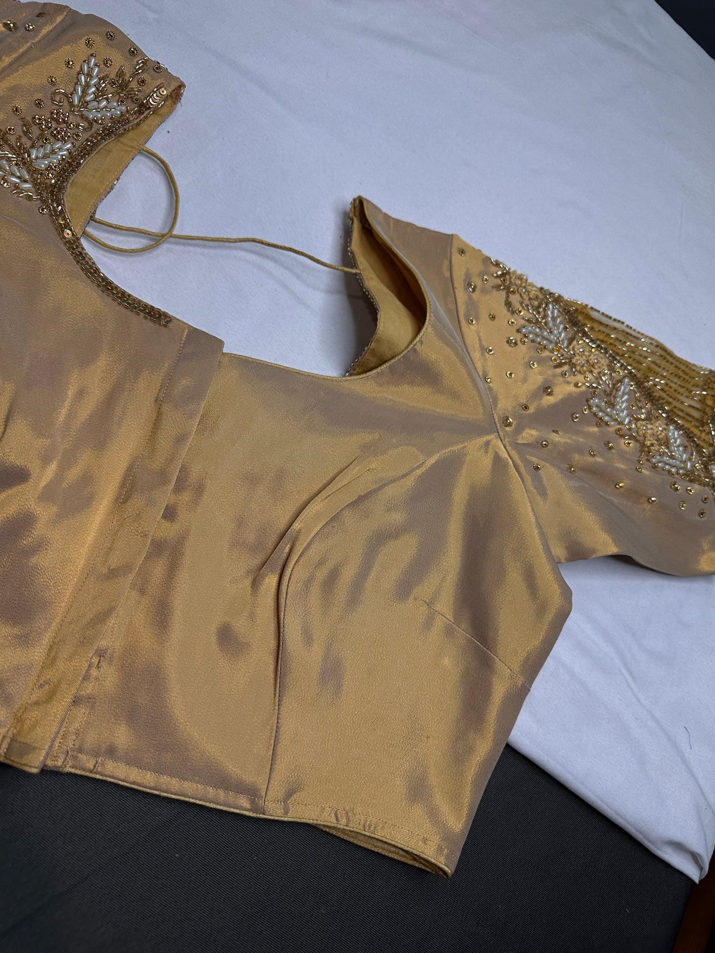 Gold Net Silk Maggam Aari Blouse - 