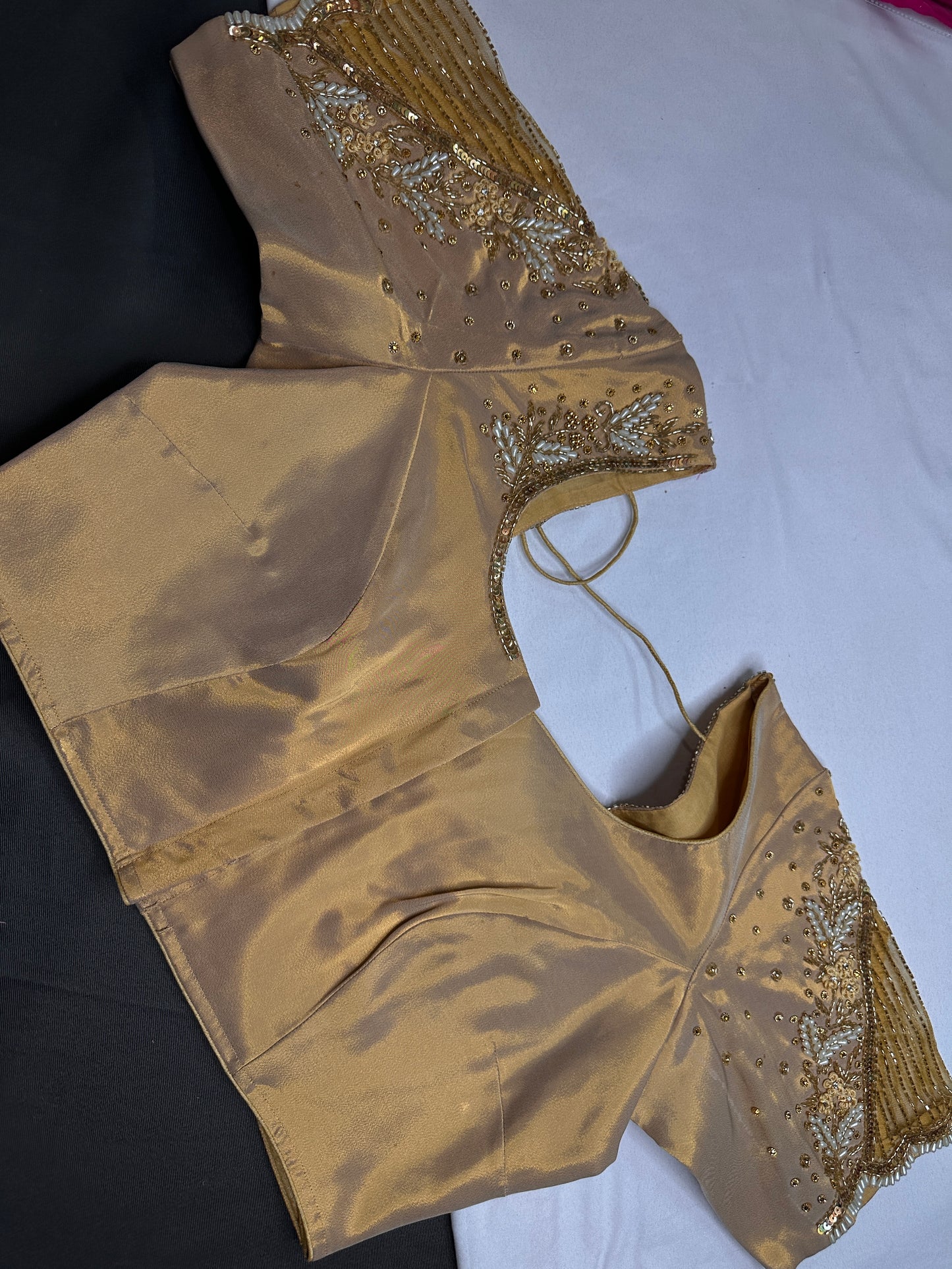 Gold Net Silk Maggam Aari Blouse - 