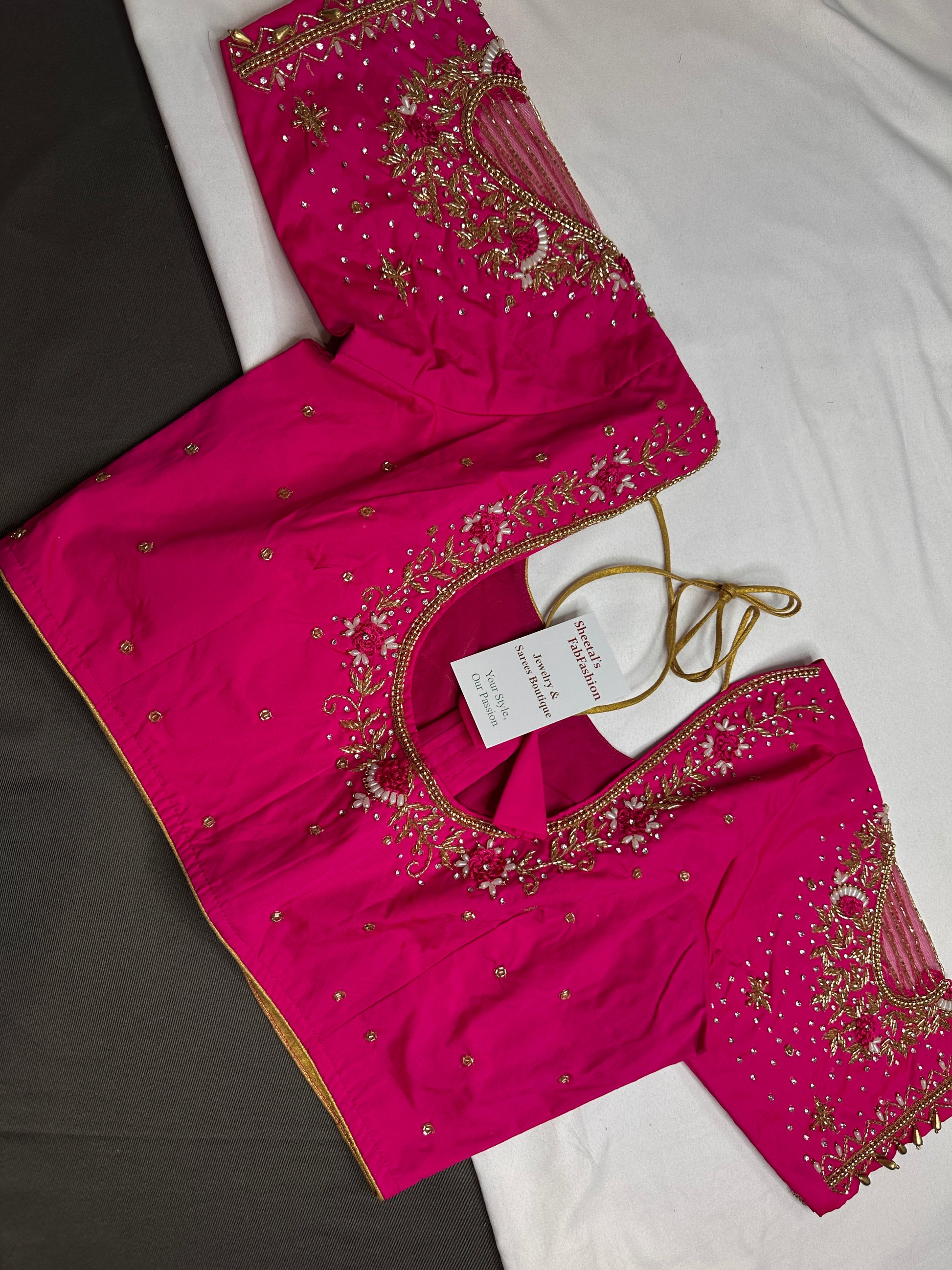 Pink Net Silk Maggam Aari Blouse - 