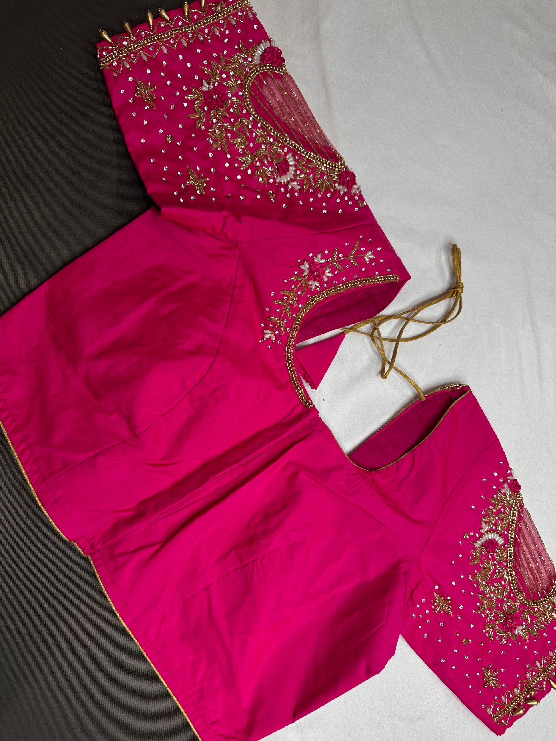 Pink Net Silk Maggam Aari Blouse - 