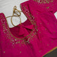 Pink Net Silk Maggam Aari Blouse - 
