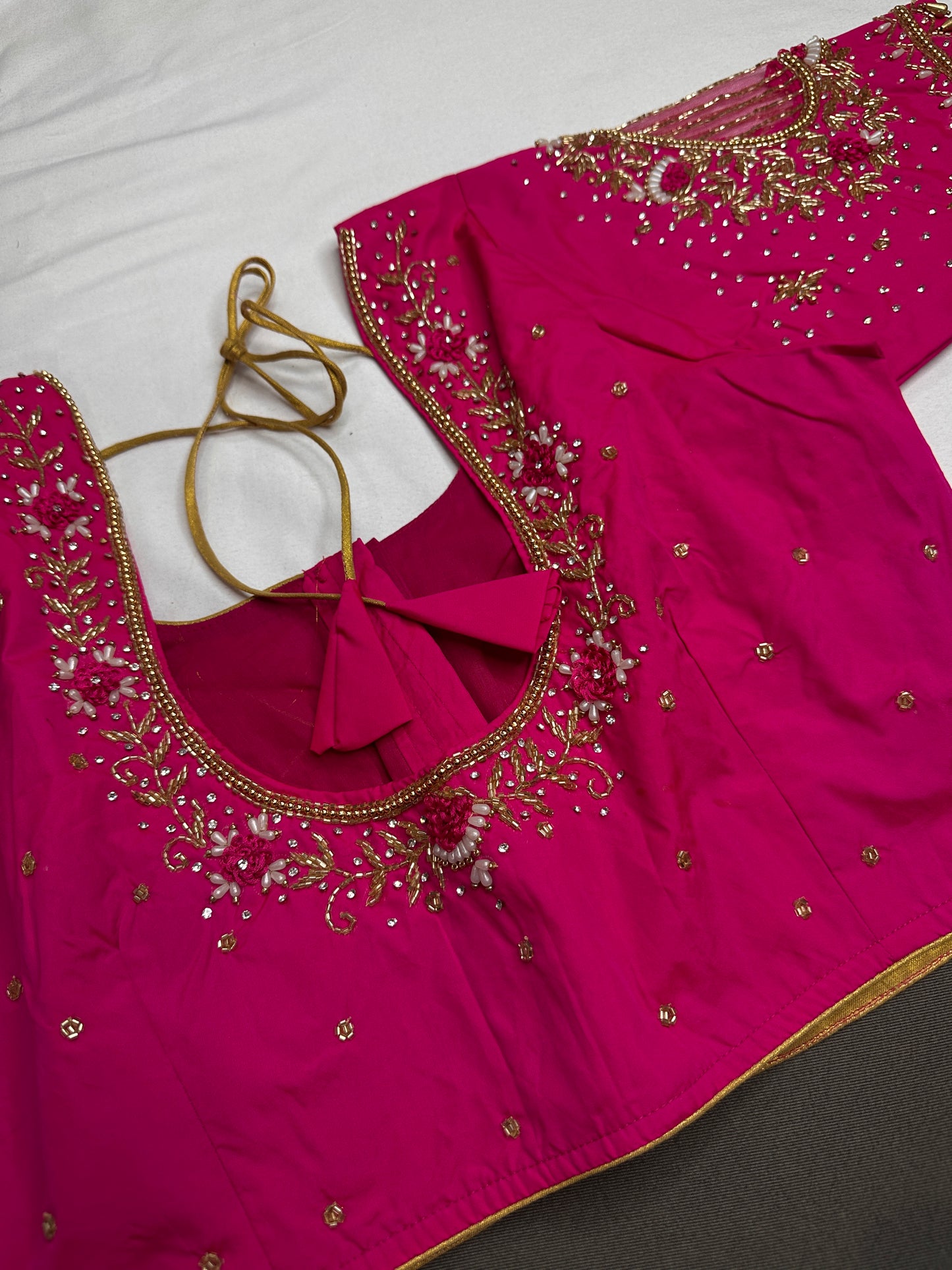Pink Net Silk Maggam Aari Blouse - 