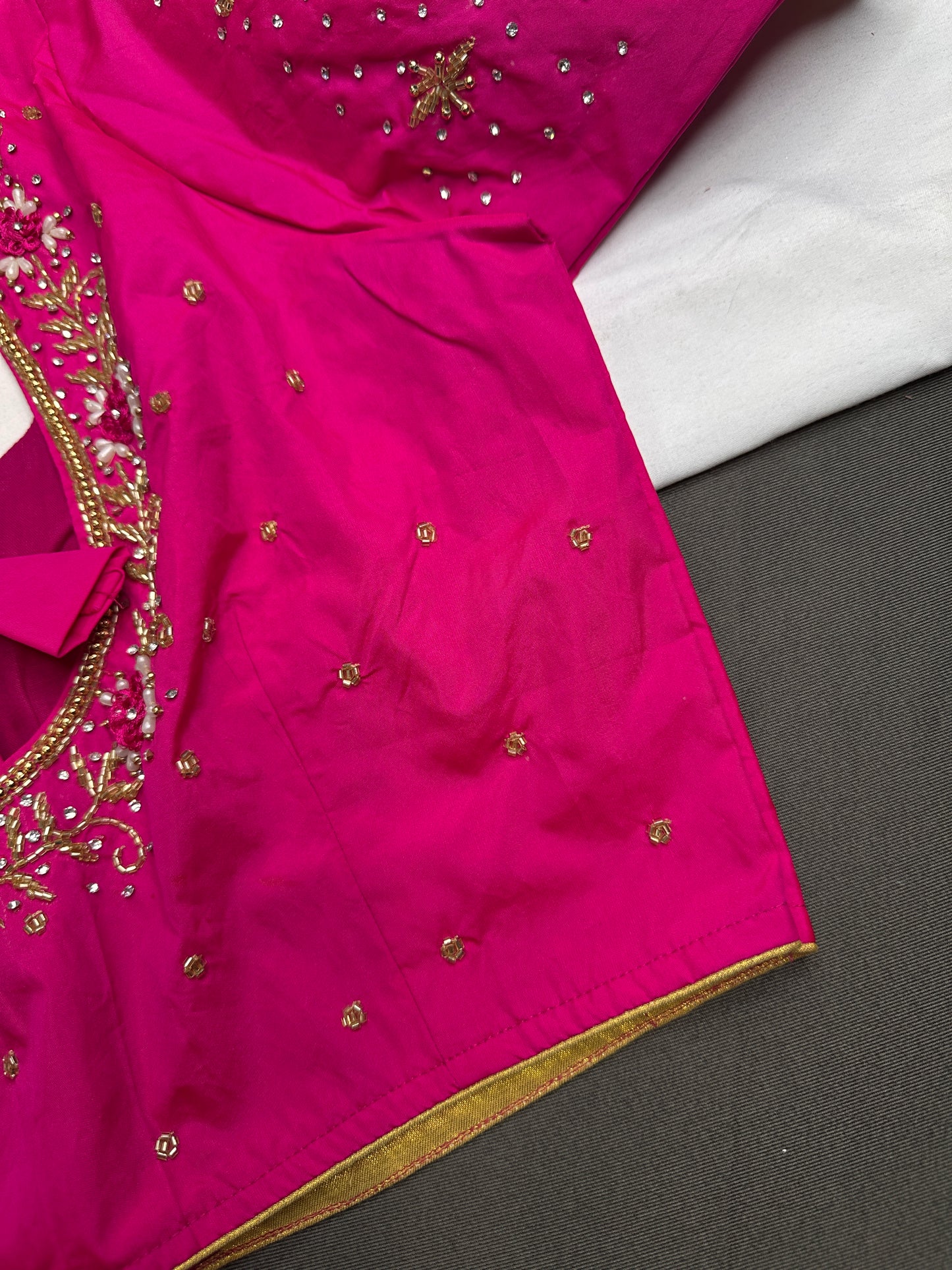 Pink Net Silk Maggam Aari Blouse - 