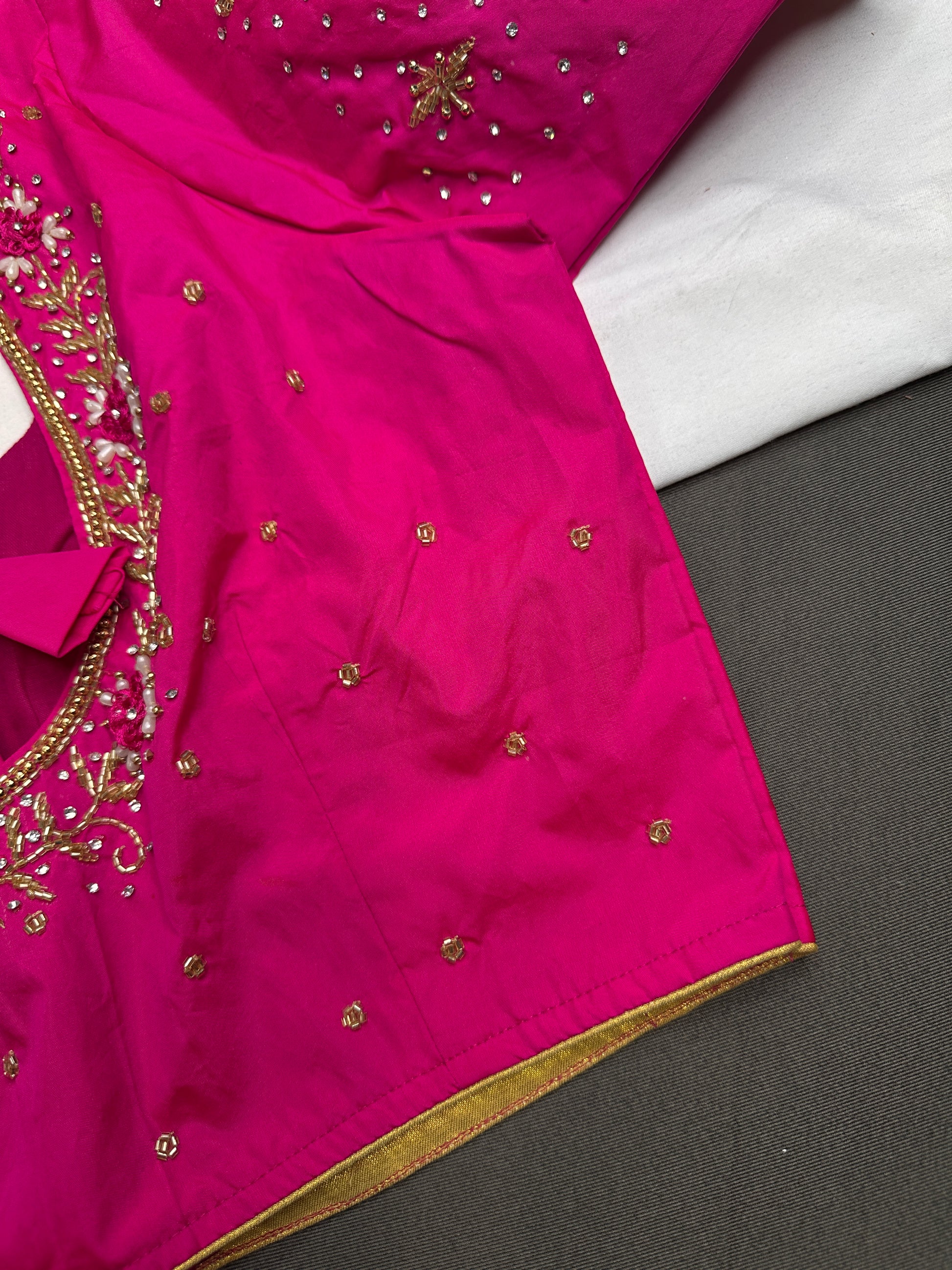 Pink Net Silk Maggam Aari Blouse - 
