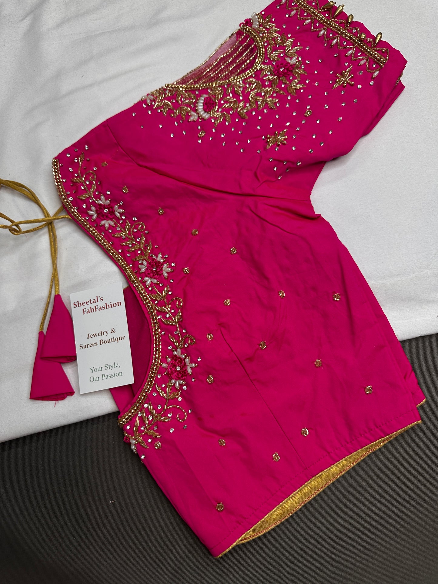 Pink Net Silk Maggam Aari Blouse - 