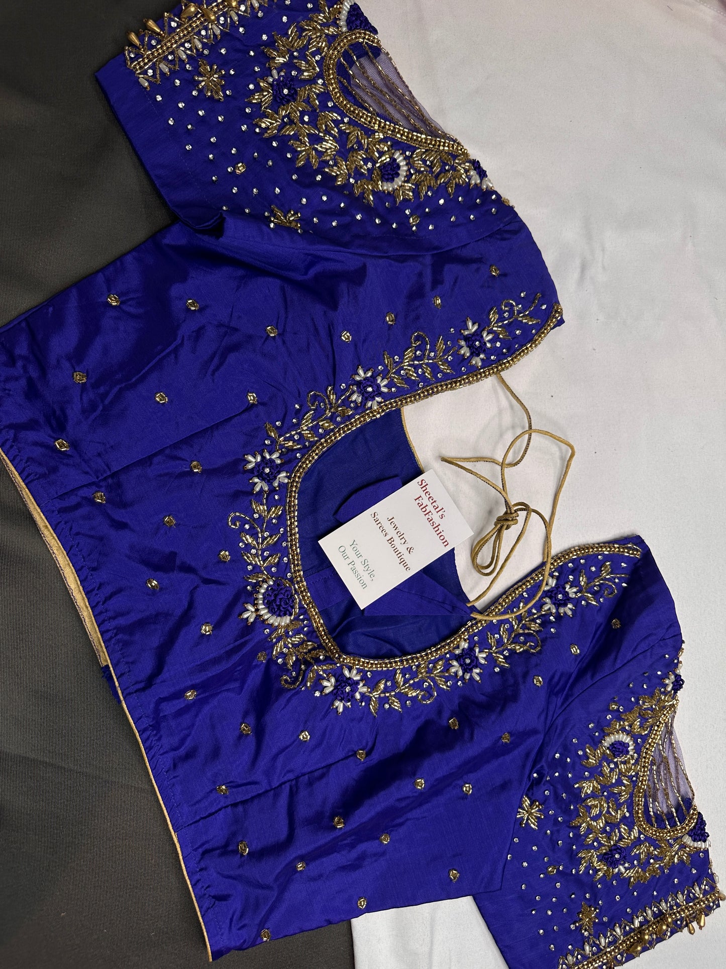 Blue Net Silk Maggam Aari Blouse - 