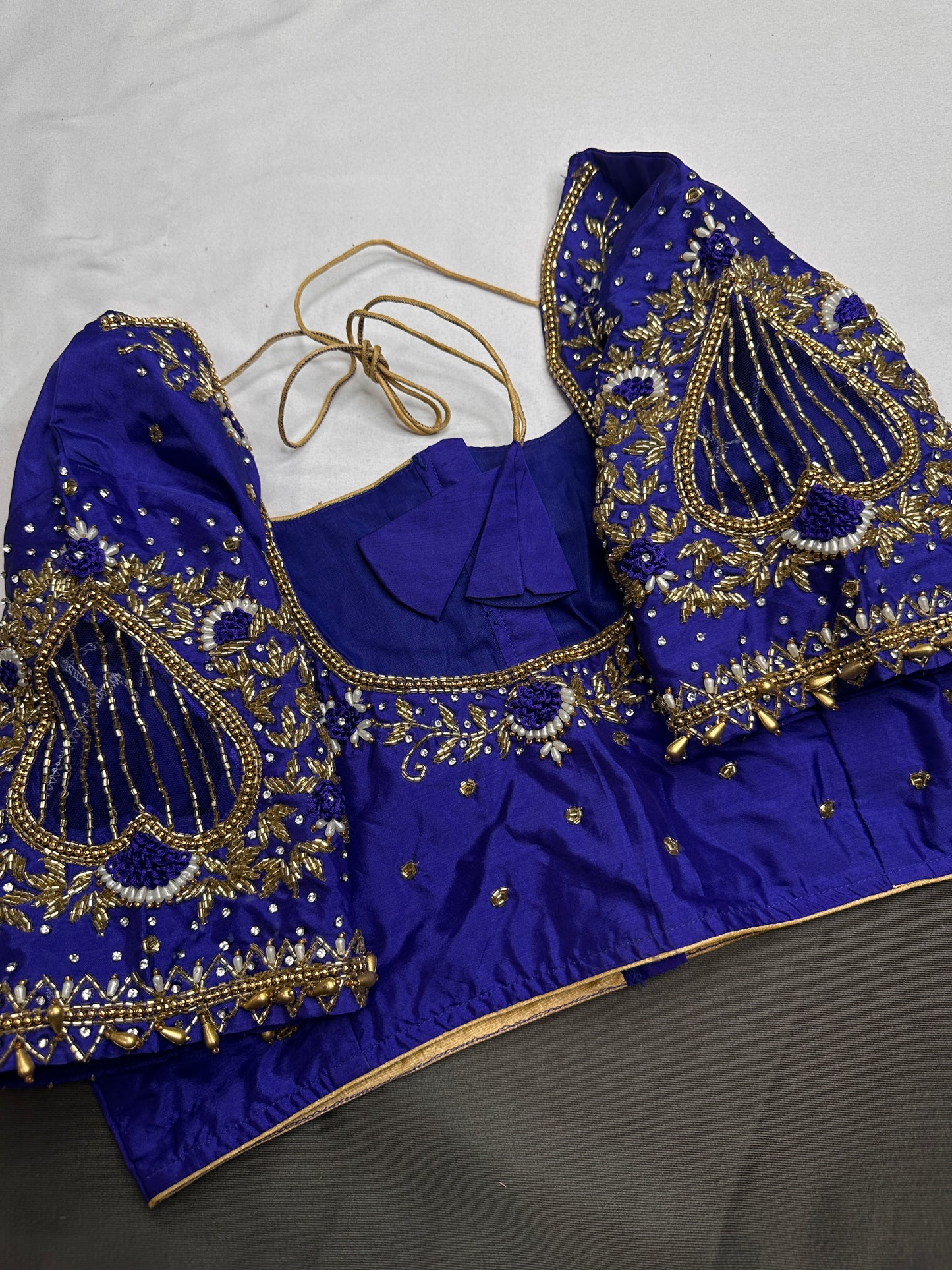 Blue Net Silk Maggam Aari Blouse - 